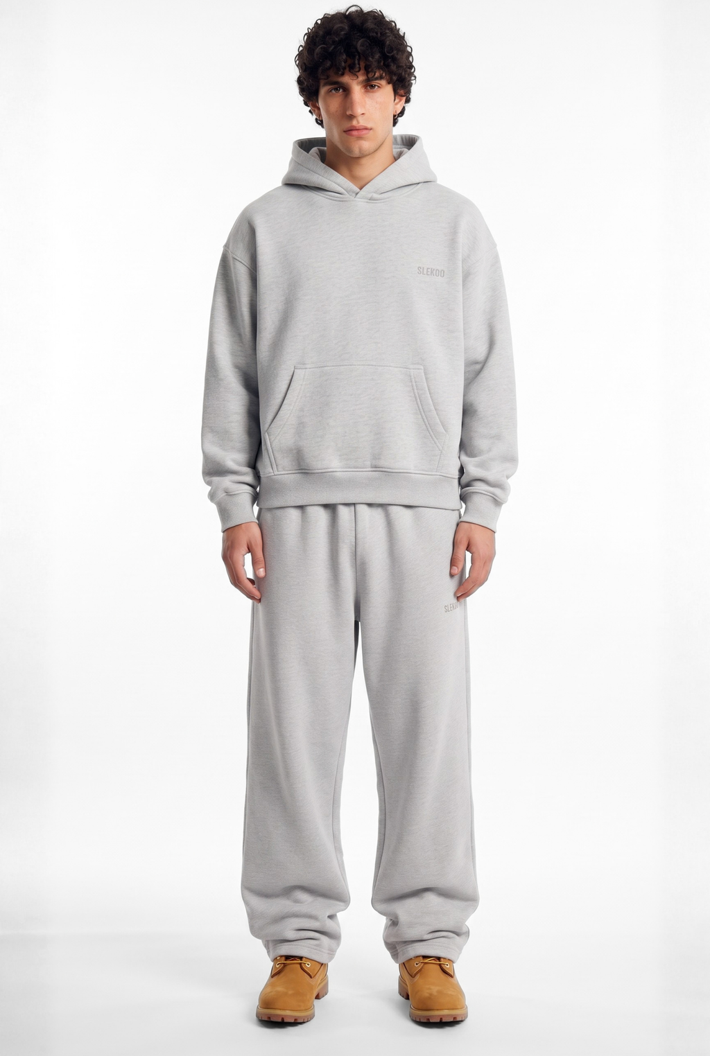 Basics Unisex Mesh Grey Tracksuit Oversize Hoodie & Baggy Sweatpants
