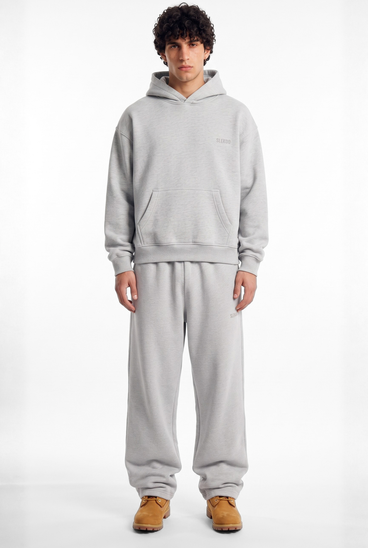 Basics Unisex Mesh Grey Tracksuit Oversize Hoodie & Baggy Sweatpants