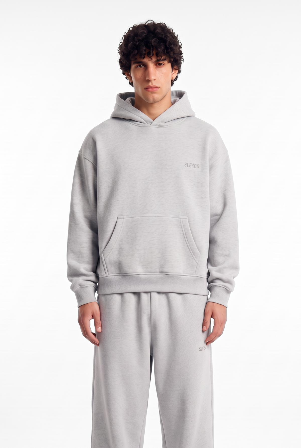 Basics Unisex Mesh Grey Tracksuit Oversize Hoodie & Baggy Sweatpants