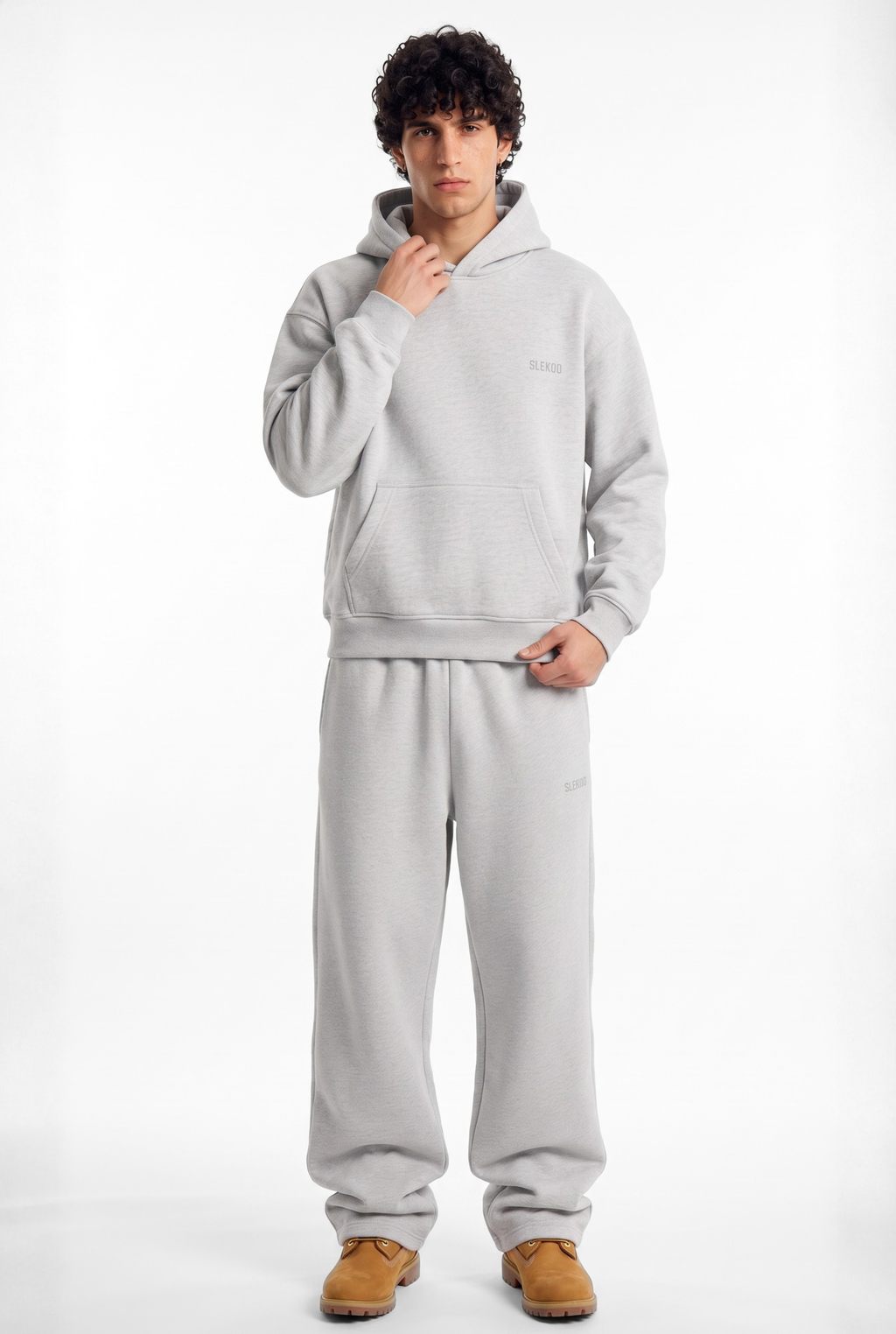 Basics Unisex Mesh Grey Tracksuit Oversize Hoodie & Baggy Sweatpants