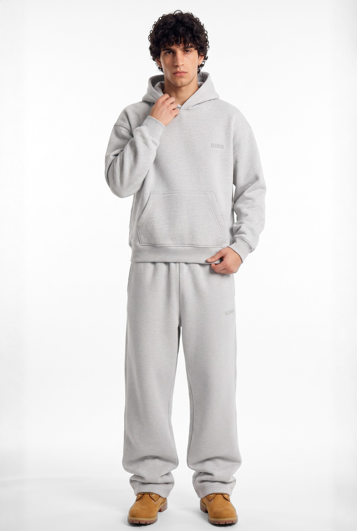 Basics Unisex Mesh Grey Tracksuit Oversize Hoodie & Baggy Sweatpants