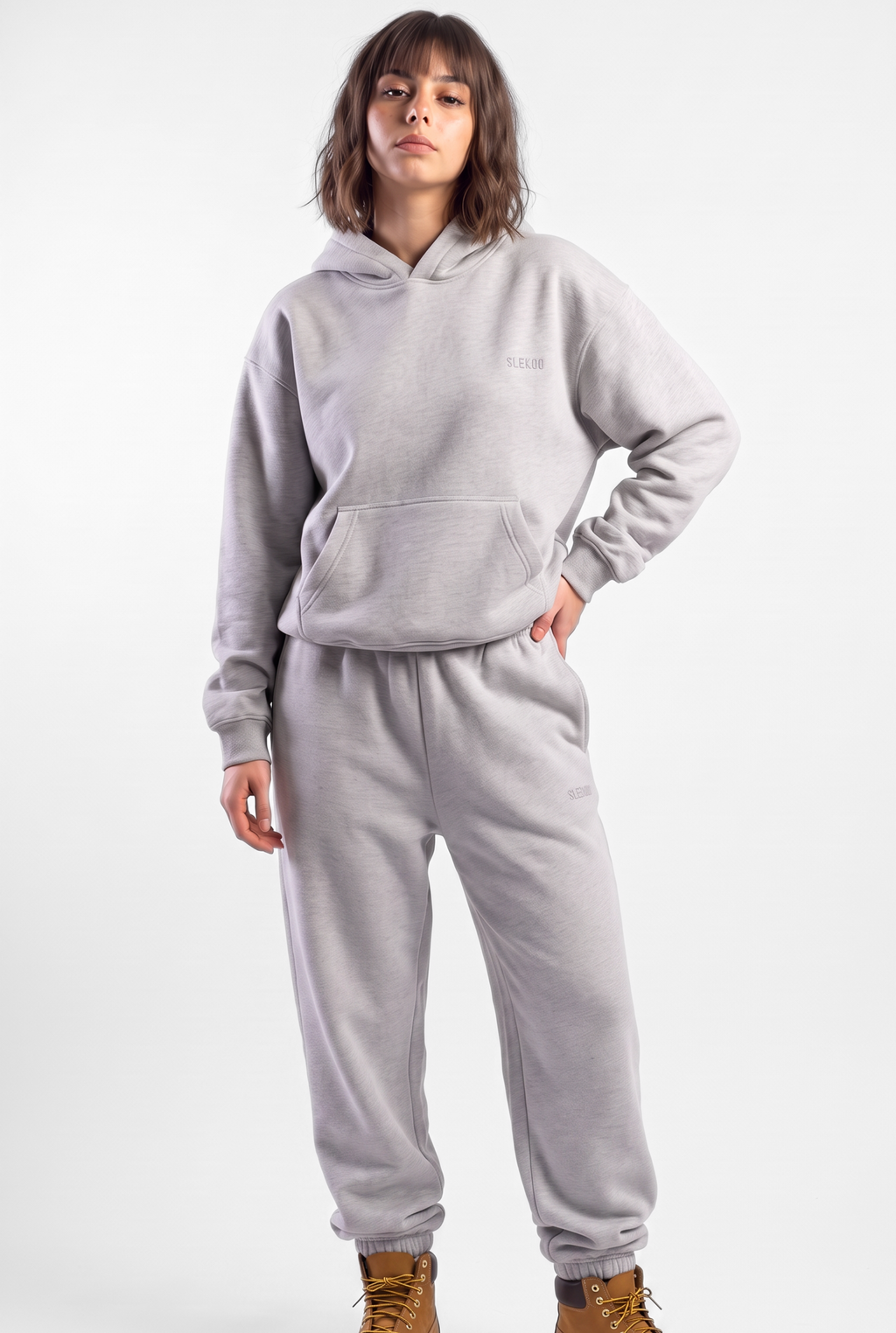 Basics Unisex Mesh Grey Tracksuit Oversize Hoodie & Closed Bottom Sweatpants