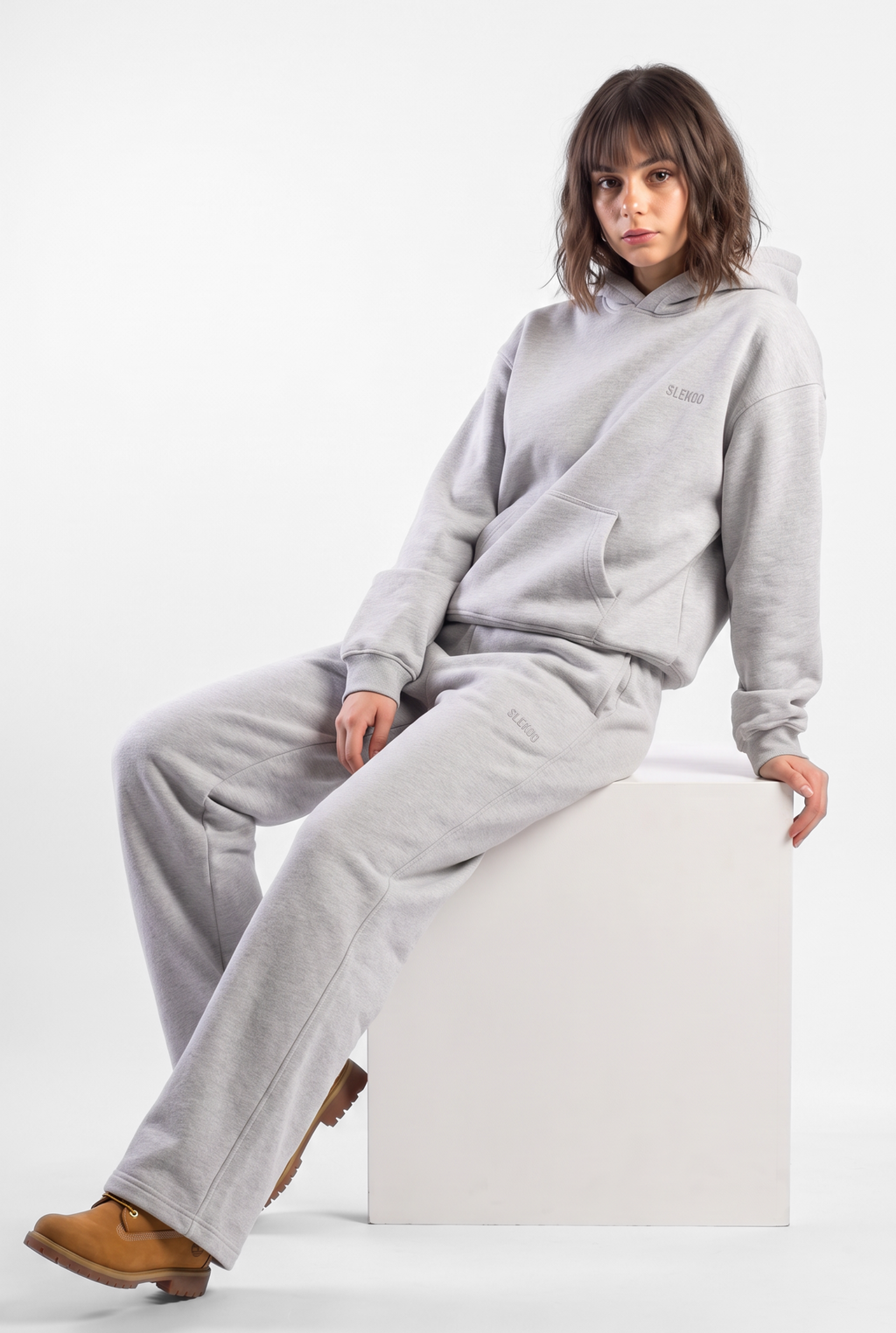 Basics Unisex Mesh Grey Tracksuit Oversize Hoodie & Baggy Sweatpants