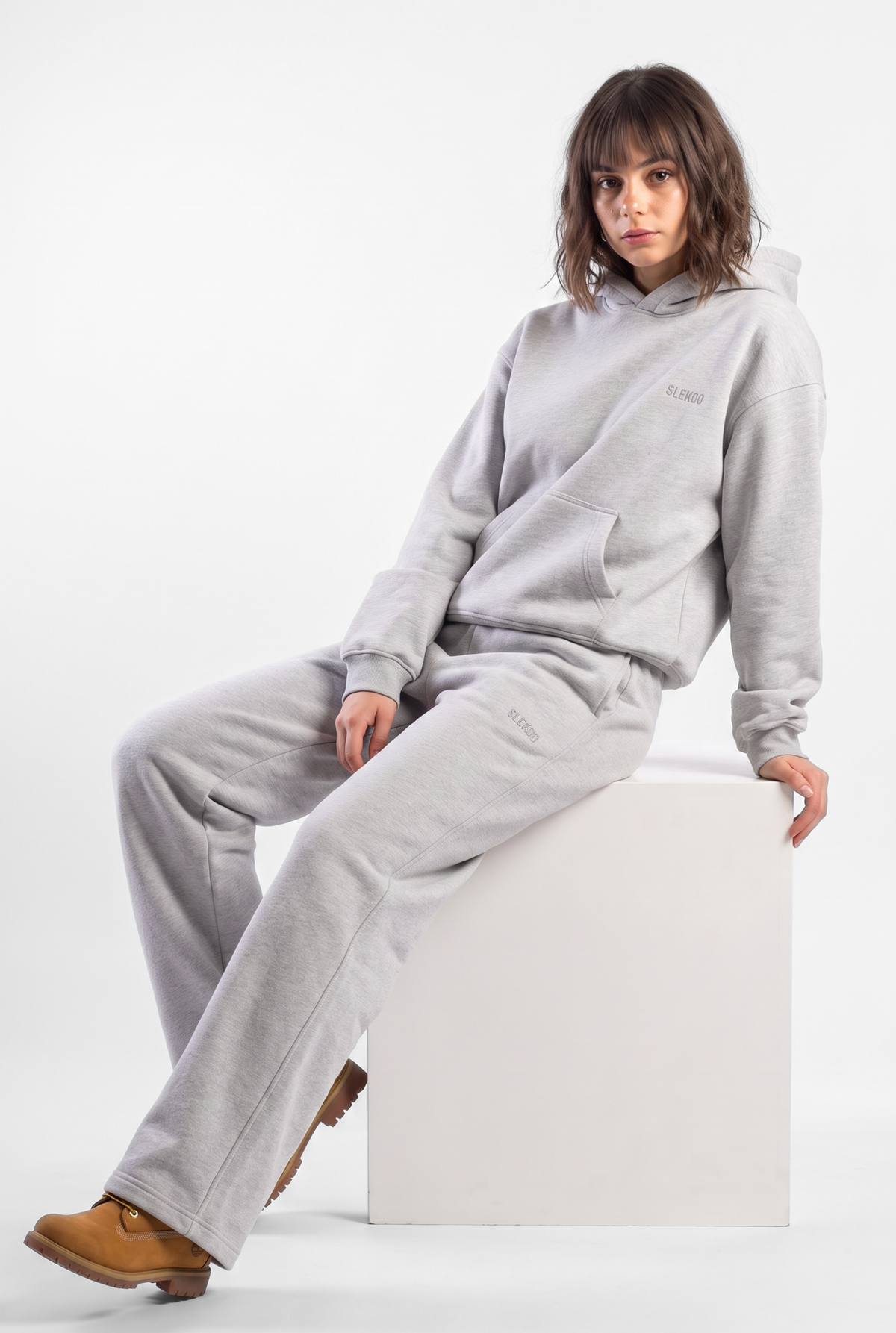 Basics Unisex Mesh Grey Tracksuit Oversize Hoodie & Baggy Sweatpants