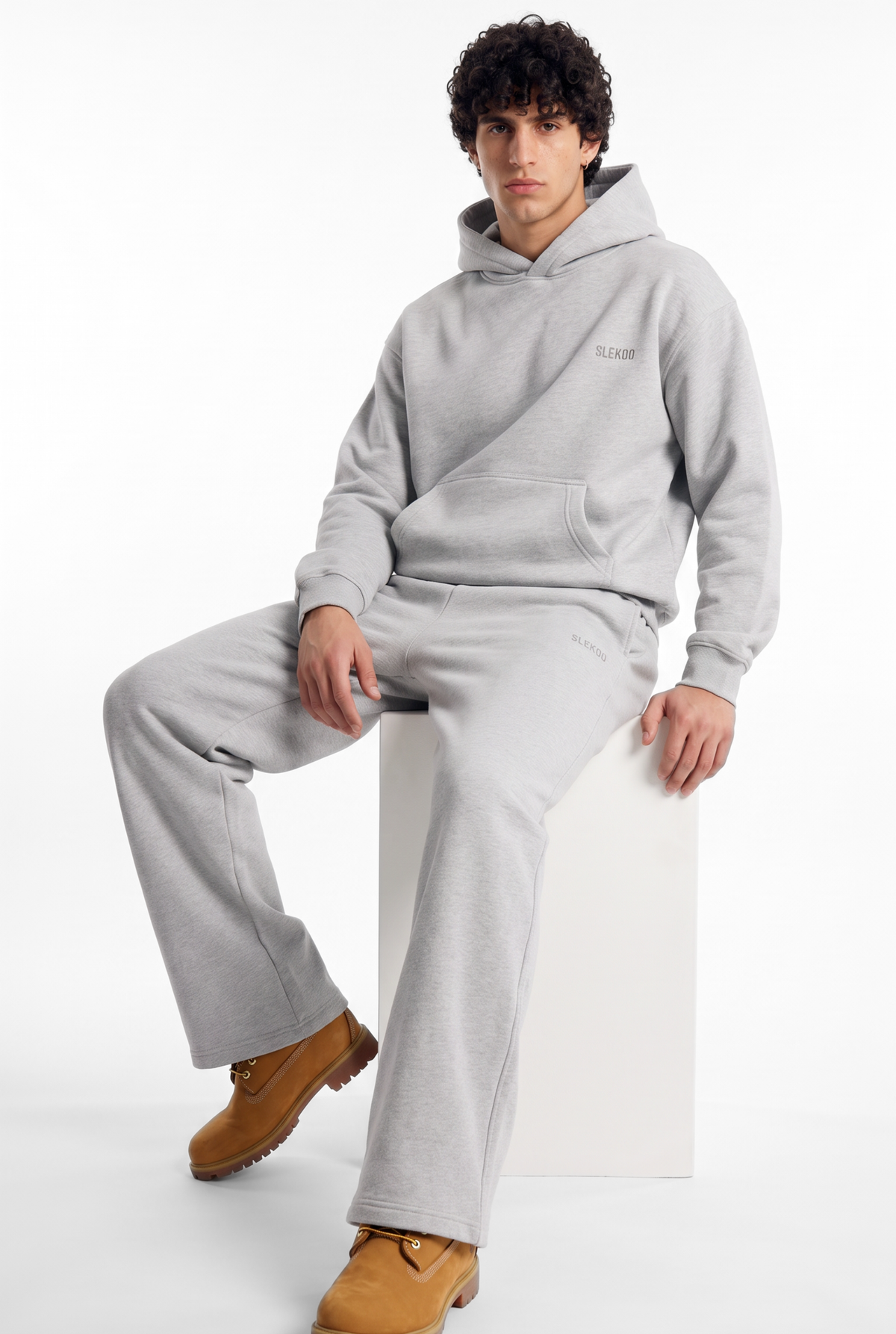 Basics Unisex Mesh Grey Tracksuit Oversize Hoodie & Baggy Sweatpants