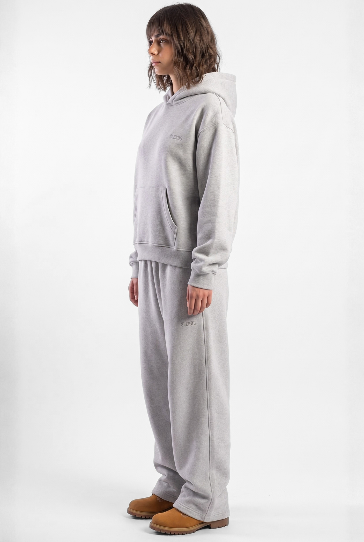 Basics Unisex Mesh Grey Tracksuit Oversize Hoodie & Baggy Sweatpants