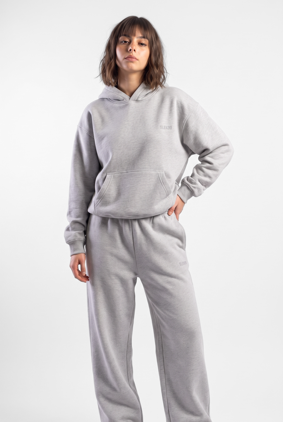 Basics Unisex Mesh Grey Tracksuit Oversize Hoodie & Baggy Sweatpants