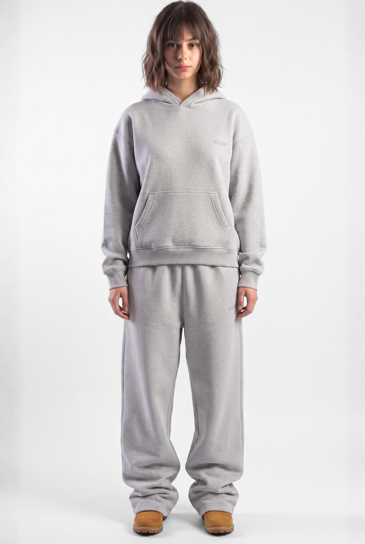 Basics Unisex Mesh Grey Tracksuit Oversize Hoodie & Baggy Sweatpants