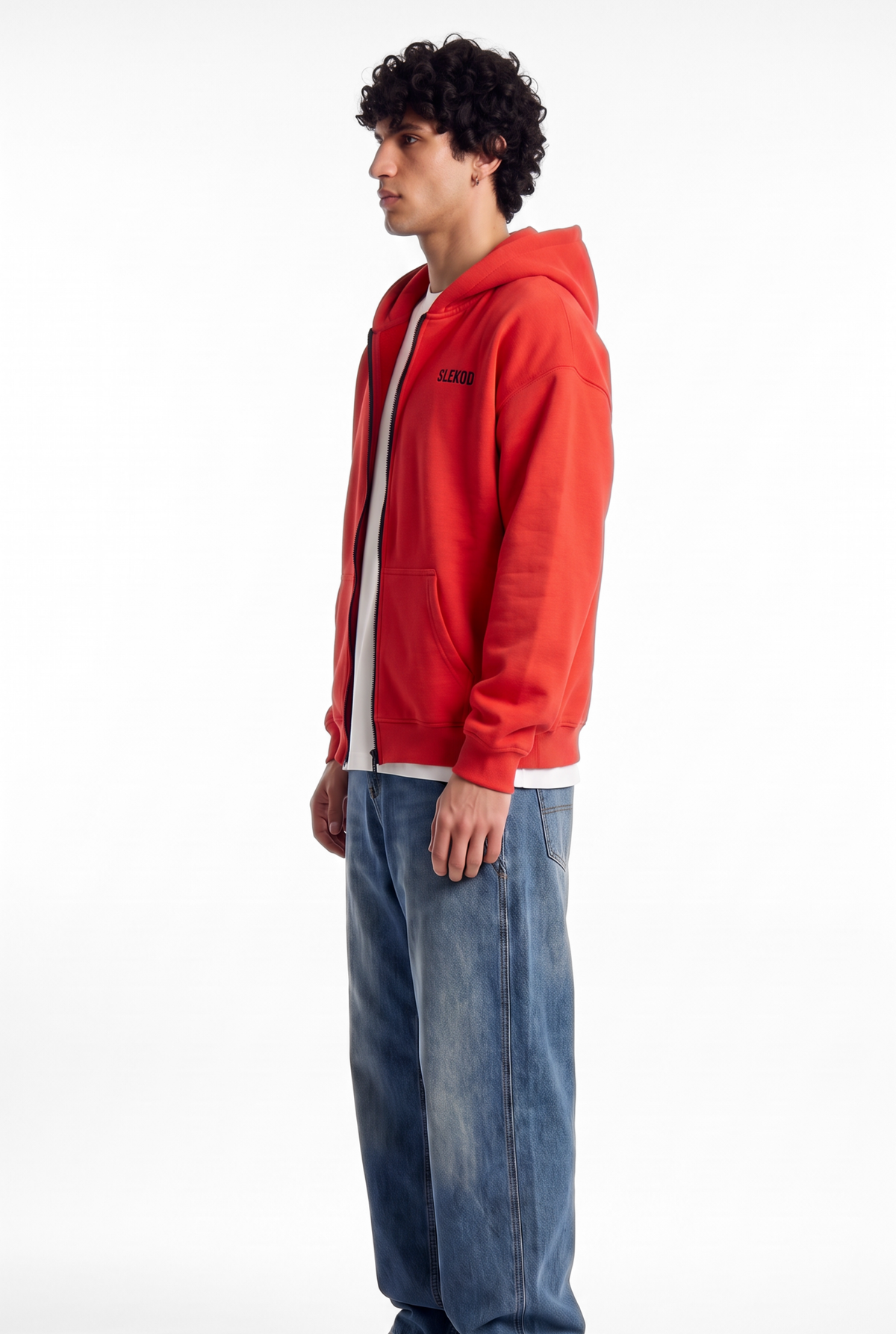 Unisex Red Oversize 2 Way Zipper Hoodie