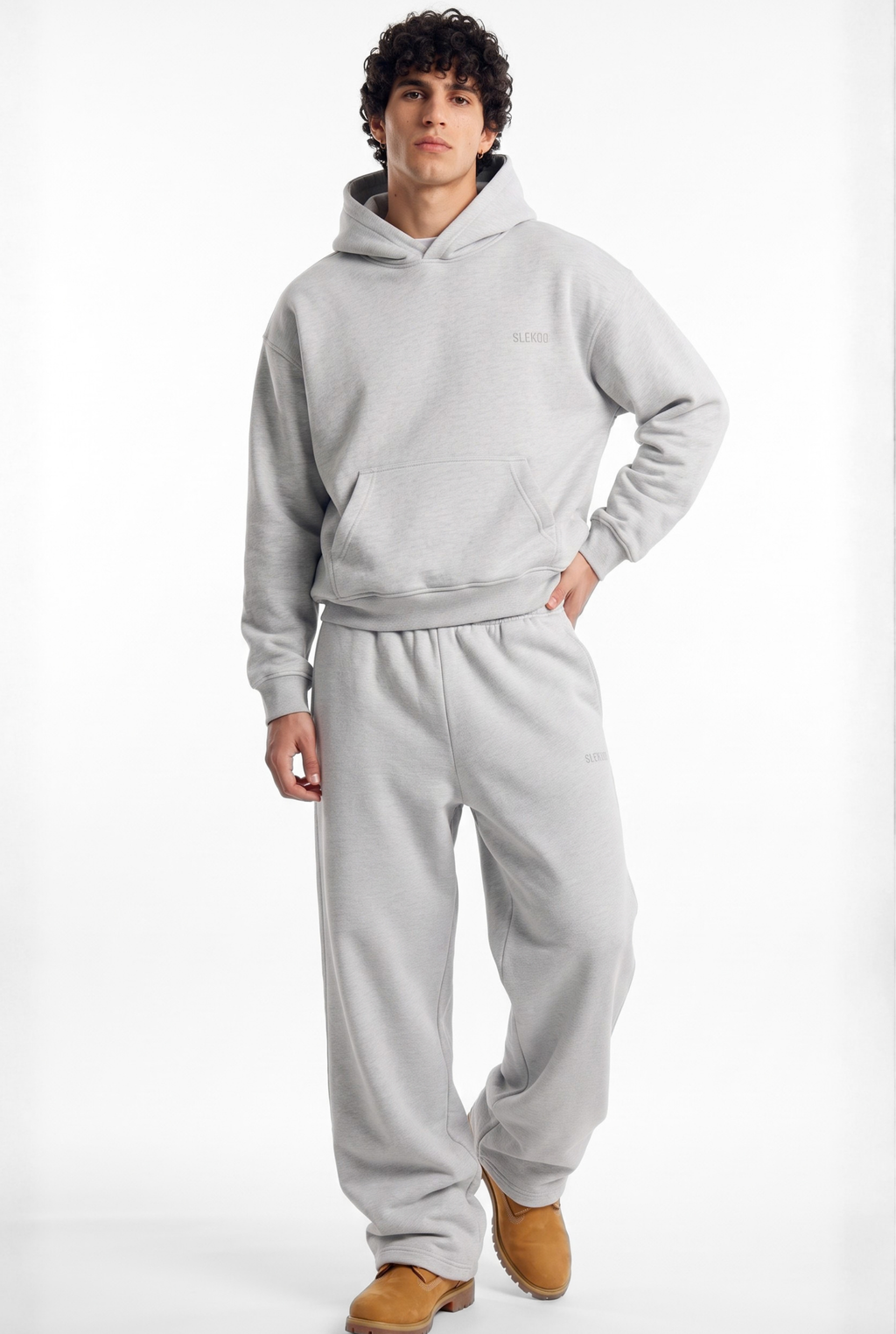 Basics Unisex Mesh Grey Tracksuit Oversize Hoodie & Baggy Sweatpants