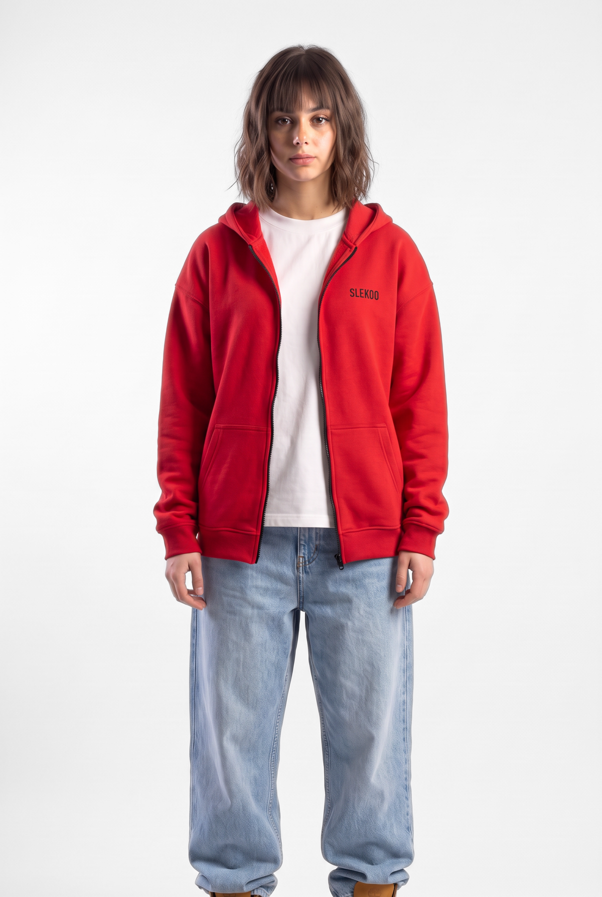 Unisex Red Oversize 2 Way Zipper Hoodie