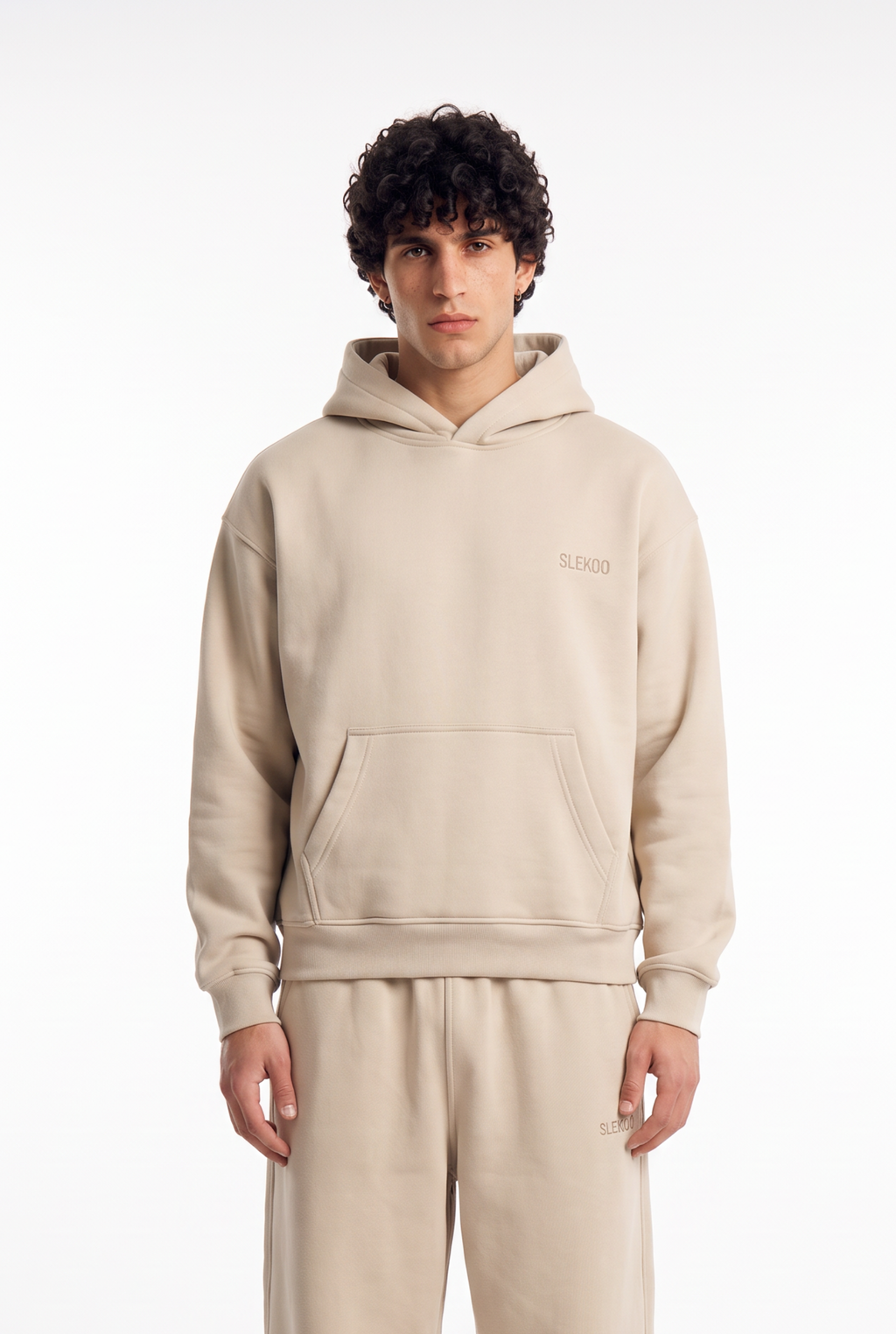 Basics Unisex Beige Tracksuit Oversize Hoodie & Baggy Sweatpants