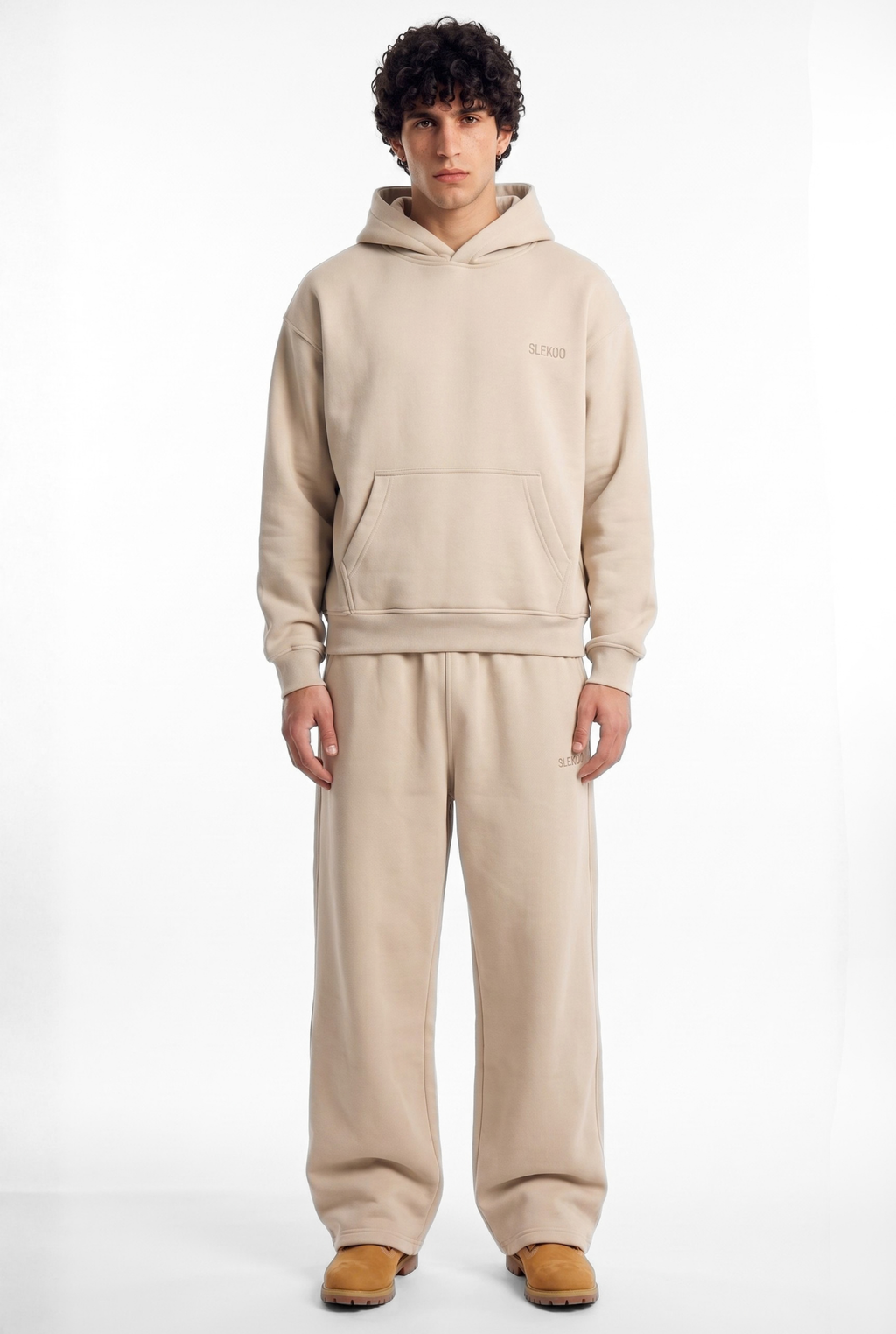 Basics Unisex Beige Tracksuit Oversize Hoodie & Baggy Sweatpants
