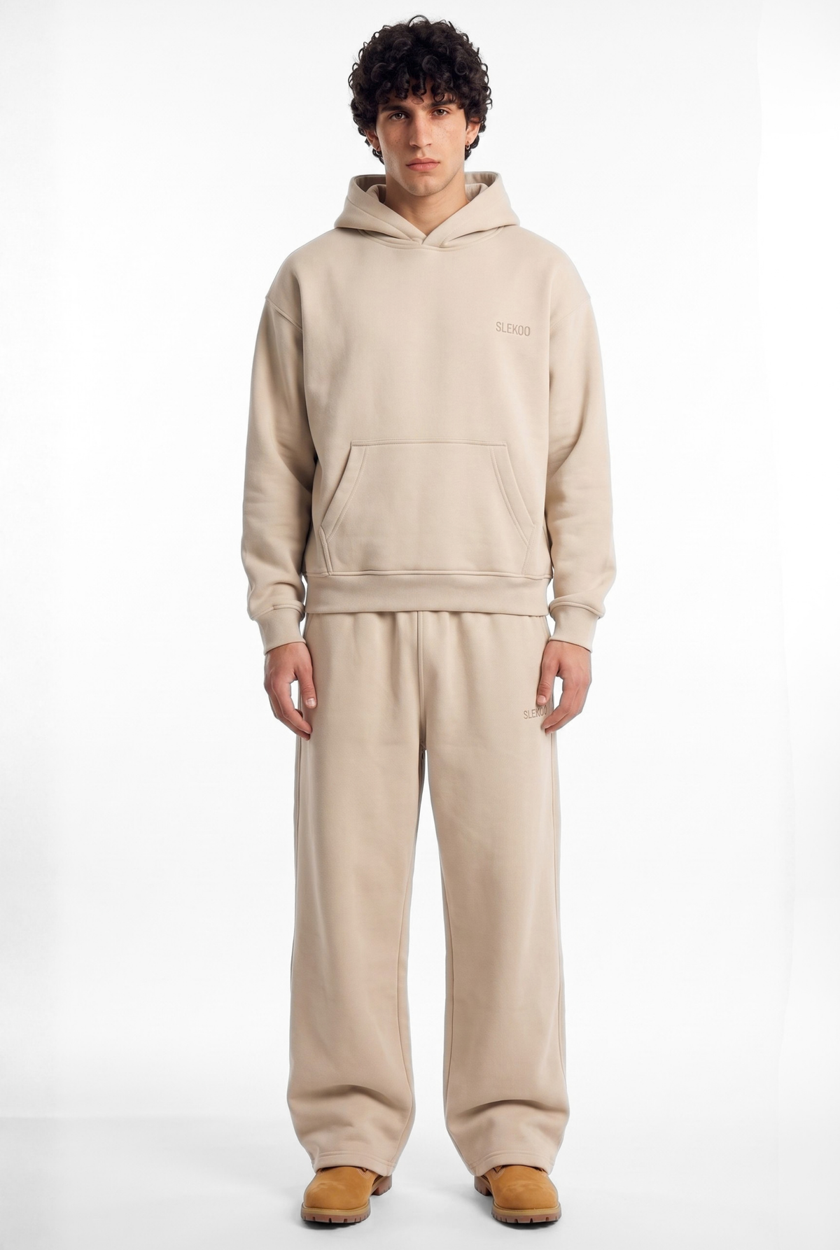 Basics Unisex Beige Tracksuit Oversize Hoodie & Baggy Sweatpants