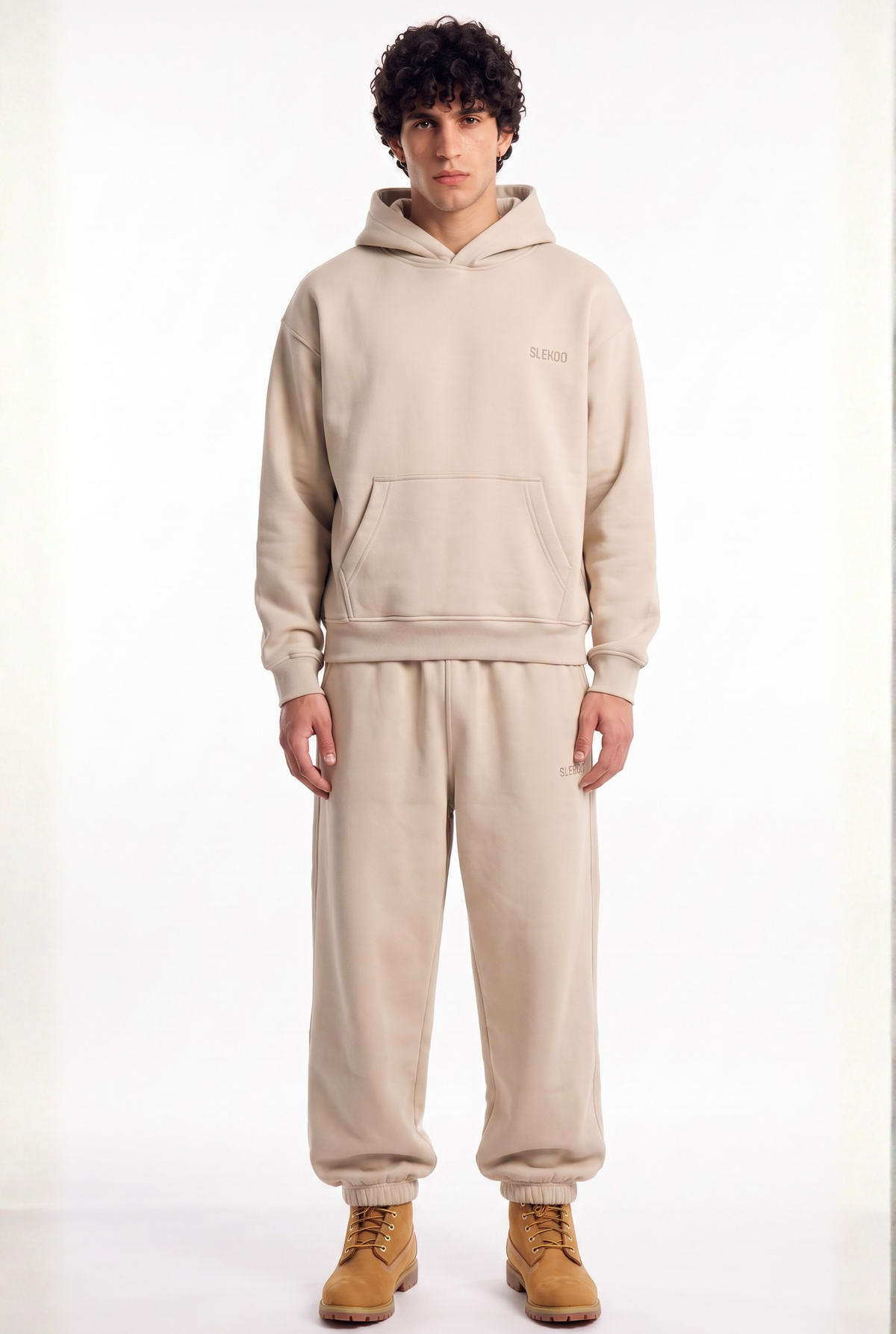 Basics Unisex Beige Tracksuit Oversize Hoodie & Closed Bottom Sweatpants