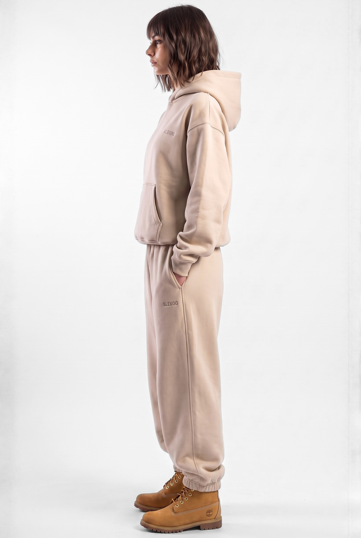 Basics Unisex Beige Tracksuit Oversize Hoodie & Closed Bottom Sweatpants