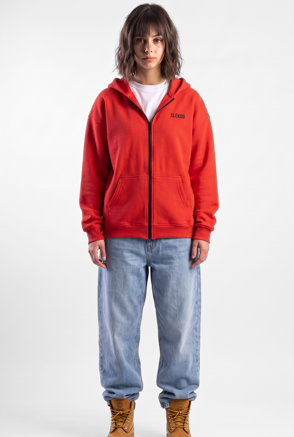Unisex Red Oversize 2 Way Zipper Hoodie