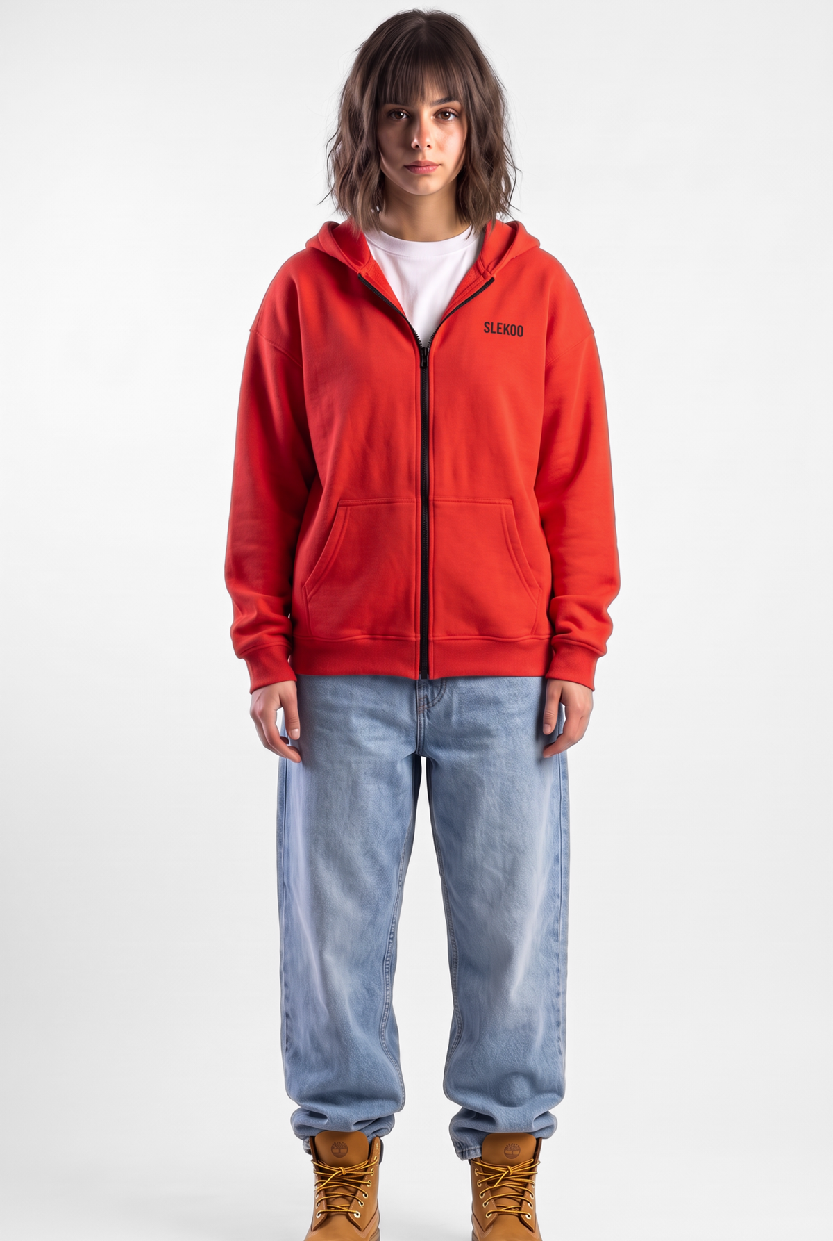 Unisex Red Oversize 2 Way Zipper Hoodie