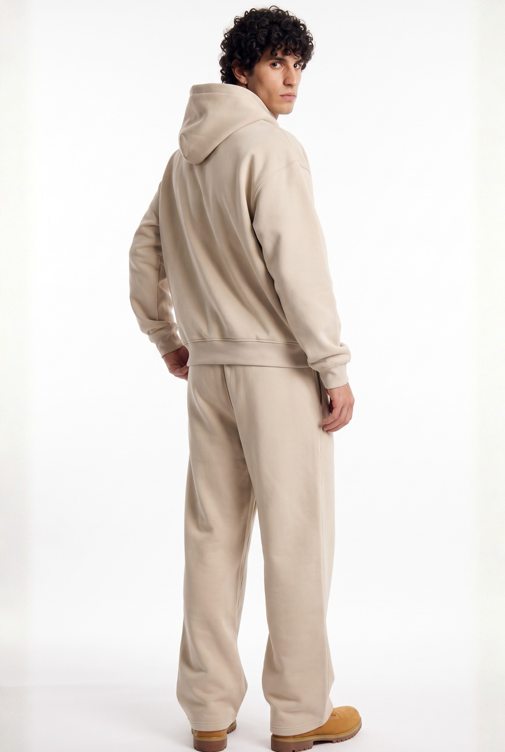 Basics Unisex Beige Tracksuit Oversize Hoodie & Baggy Sweatpants