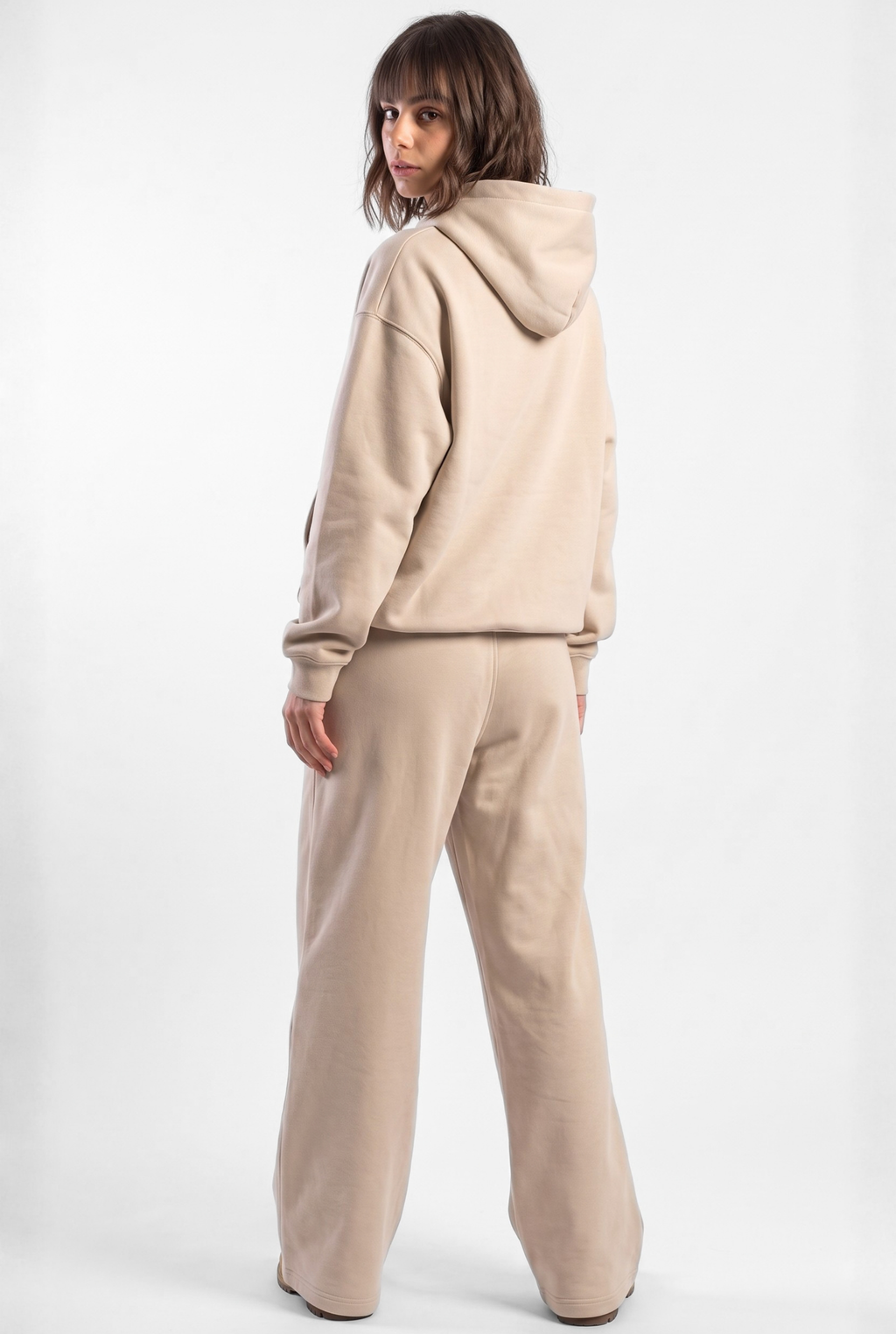 Basics Unisex Beige Tracksuit Oversize Hoodie & Baggy Sweatpants