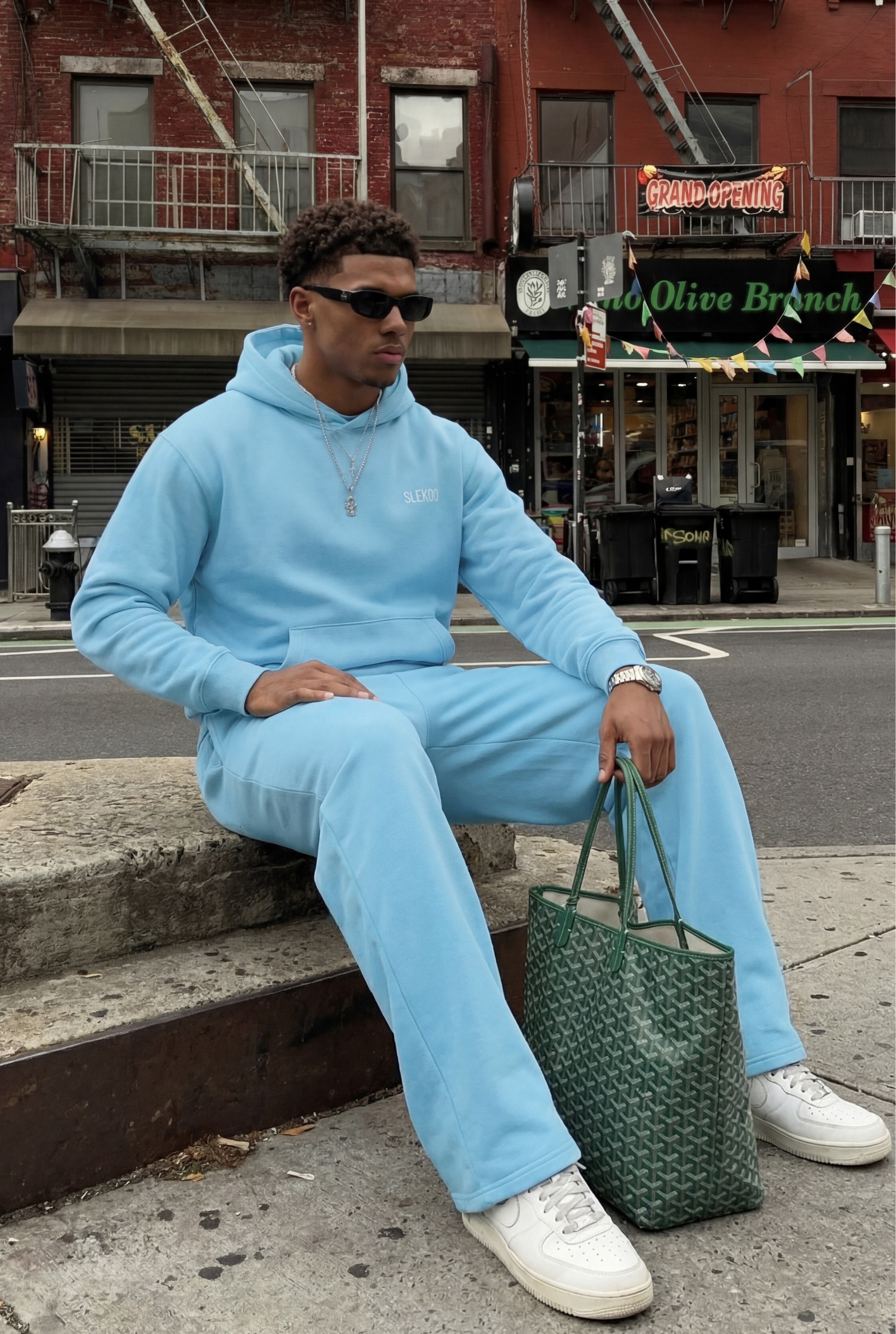 Basics Unisex Baby Blue Tracksuit Oversize Hoodie & Baggy Sweatpants V1