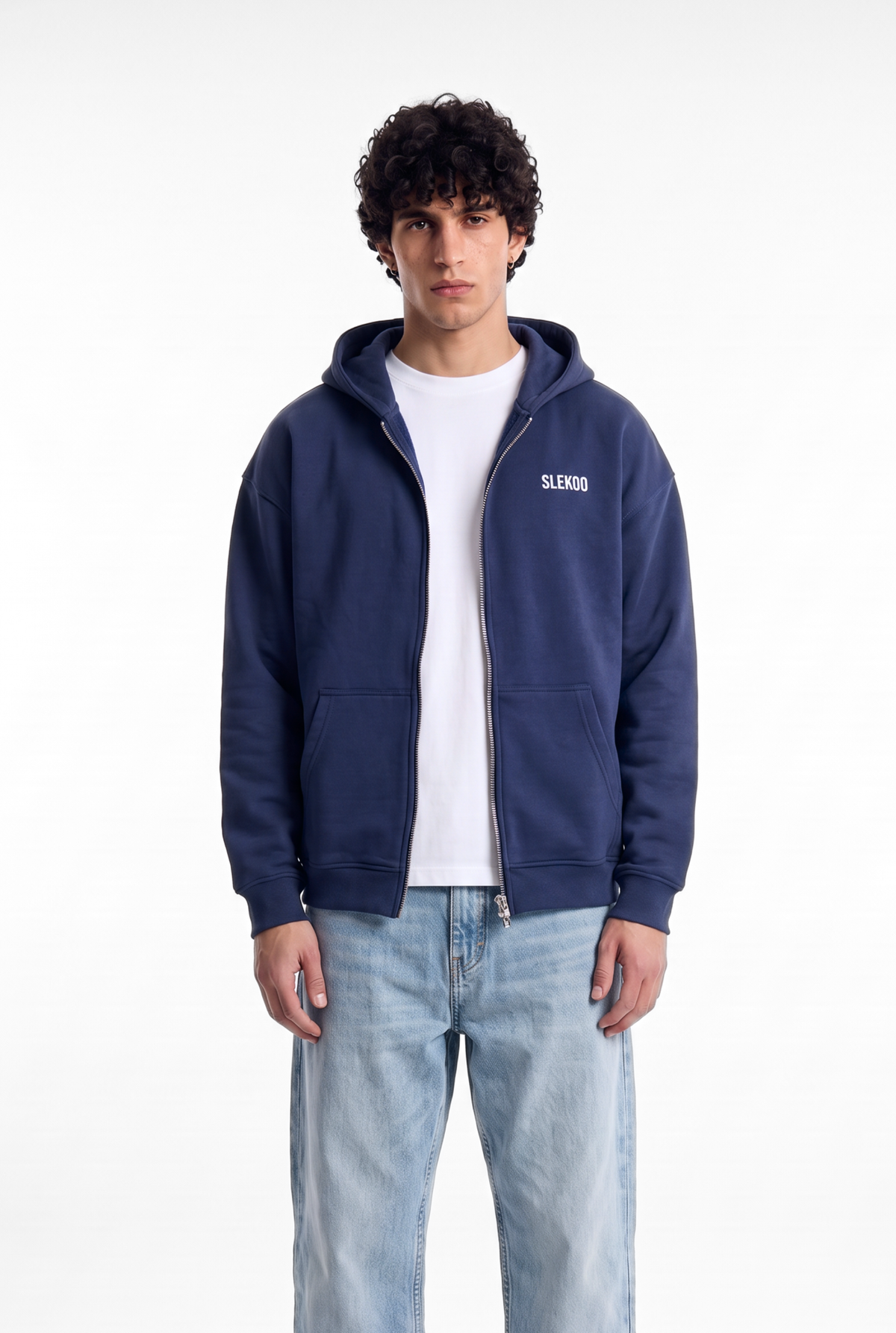 Unisex Navy Oversize 2 Way Zipper Hoodie
