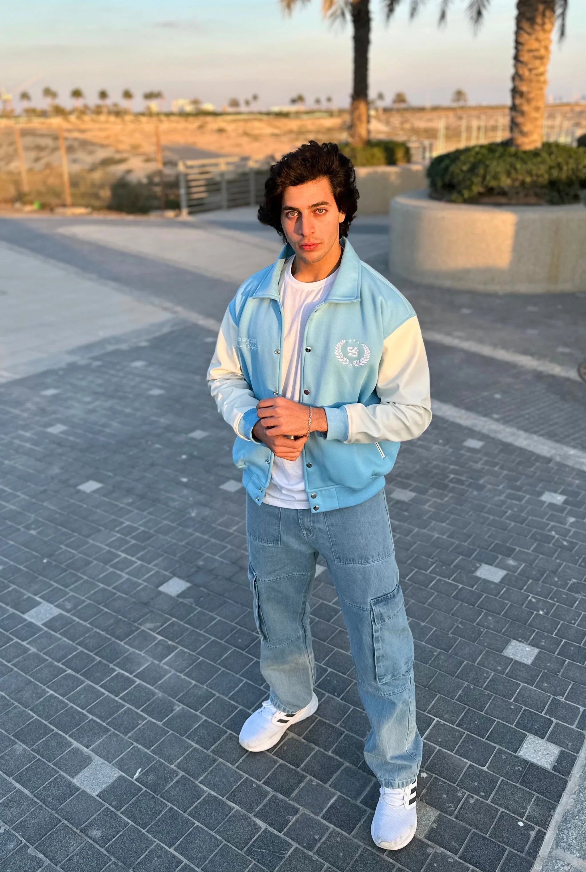 Unisex Slekoo Baby Blue Varsity Jacket