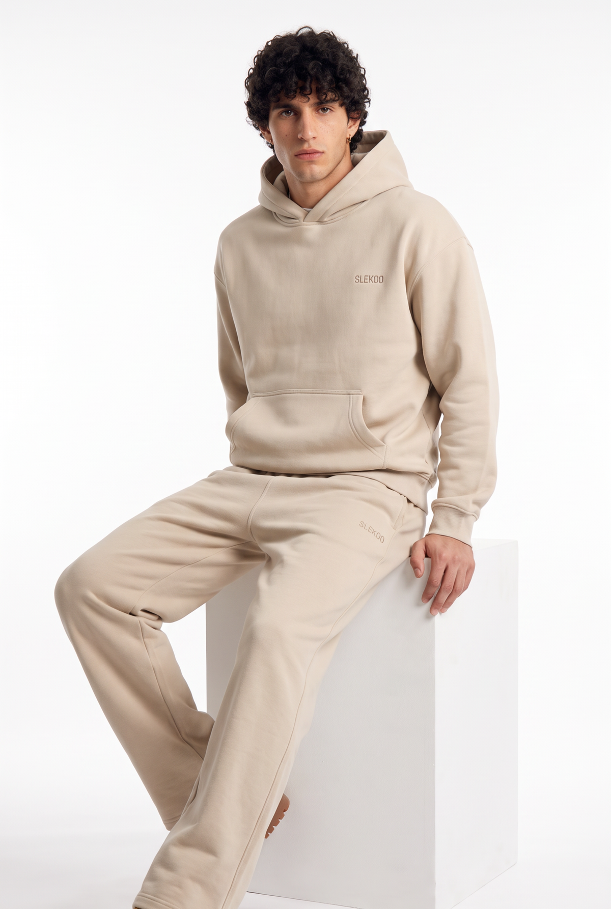 Basics Unisex Beige Tracksuit Oversize Hoodie & Baggy Sweatpants