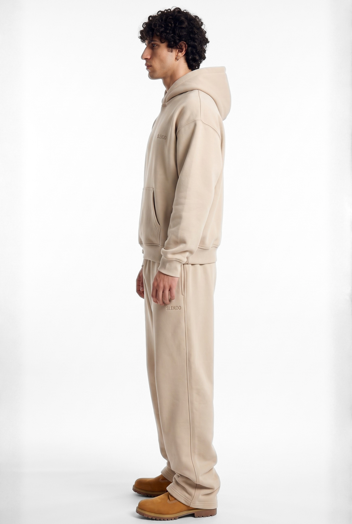 Basics Unisex Beige Tracksuit Oversize Hoodie & Baggy Sweatpants