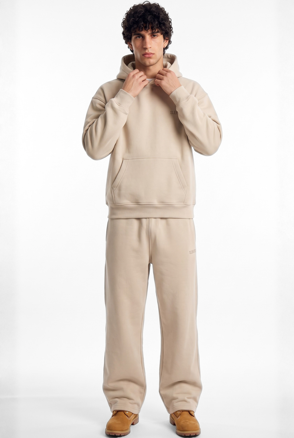 Basics Unisex Beige Tracksuit Oversize Hoodie & Baggy Sweatpants