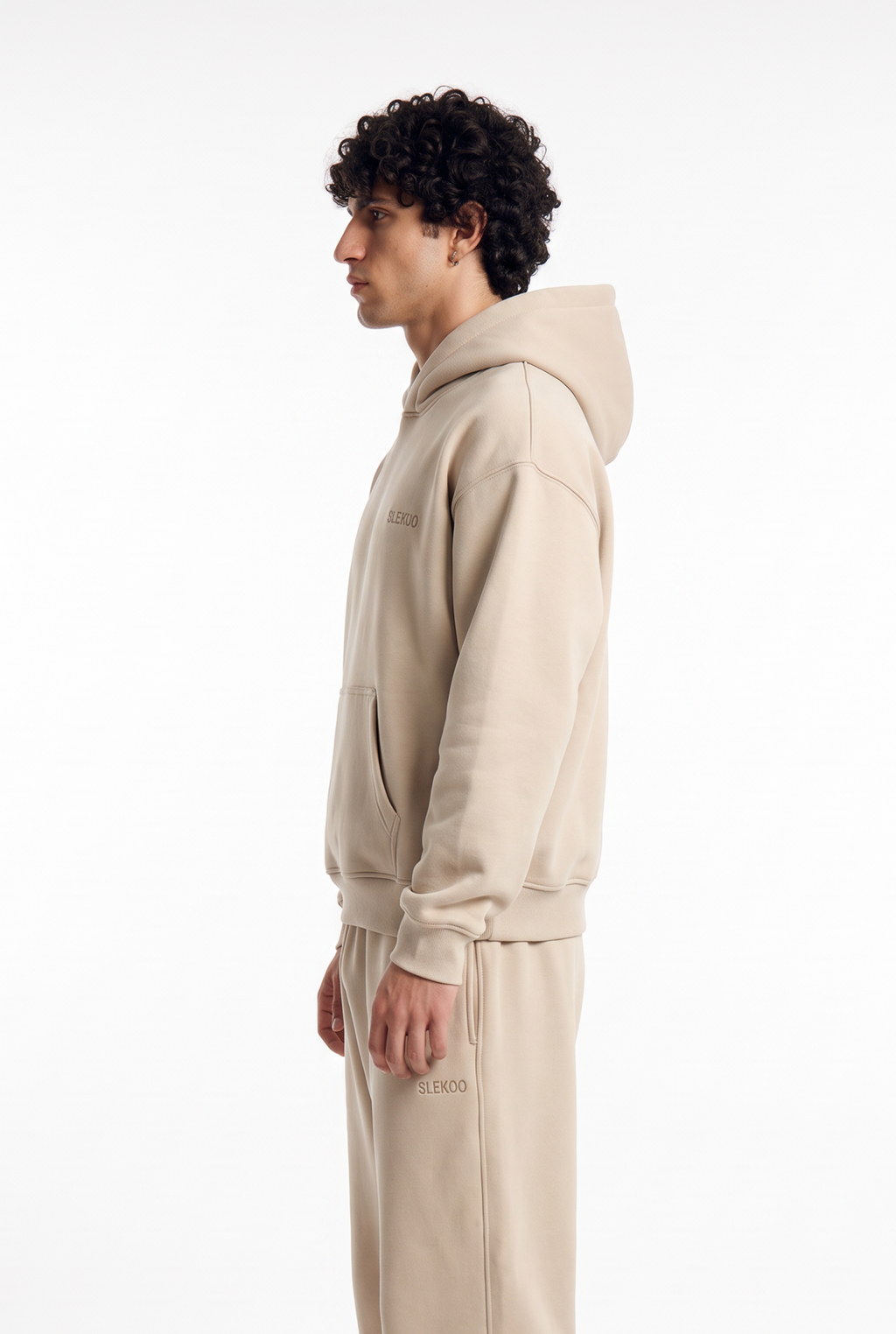 Basics Unisex Beige Tracksuit Oversize Hoodie & Baggy Sweatpants