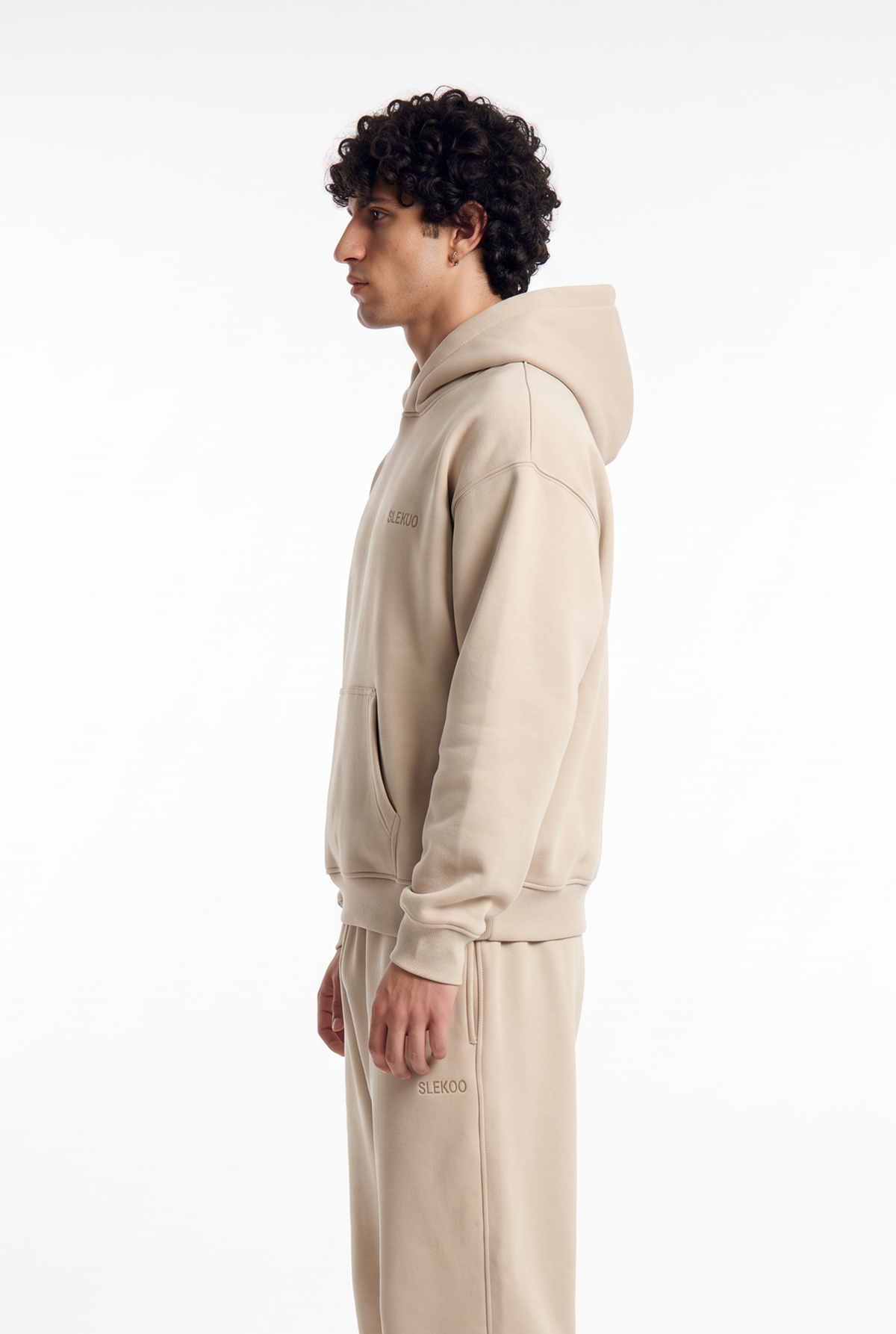 Basics Unisex Beige Tracksuit Oversize Hoodie & Baggy Sweatpants