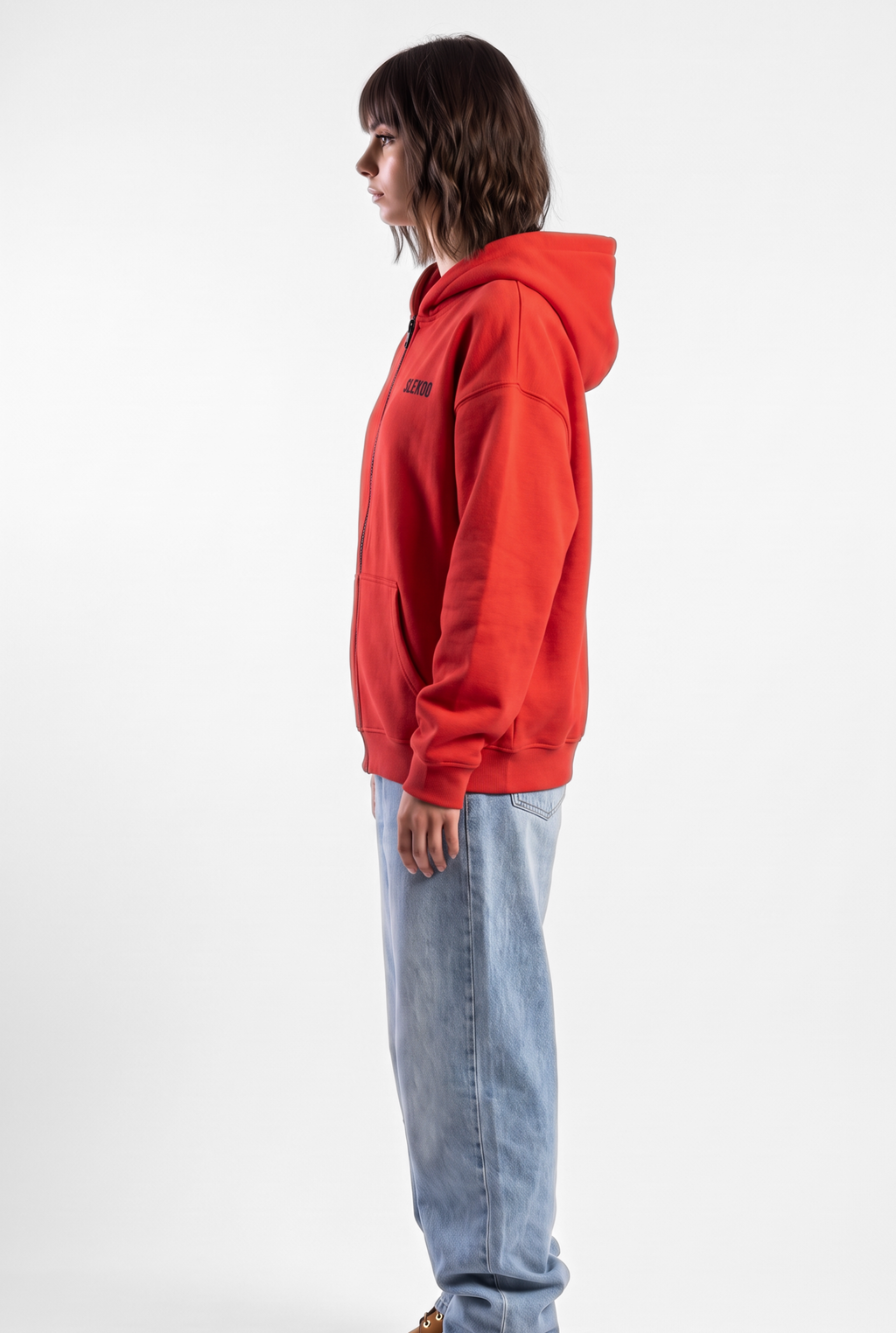 Unisex Red Oversize 2 Way Zipper Hoodie