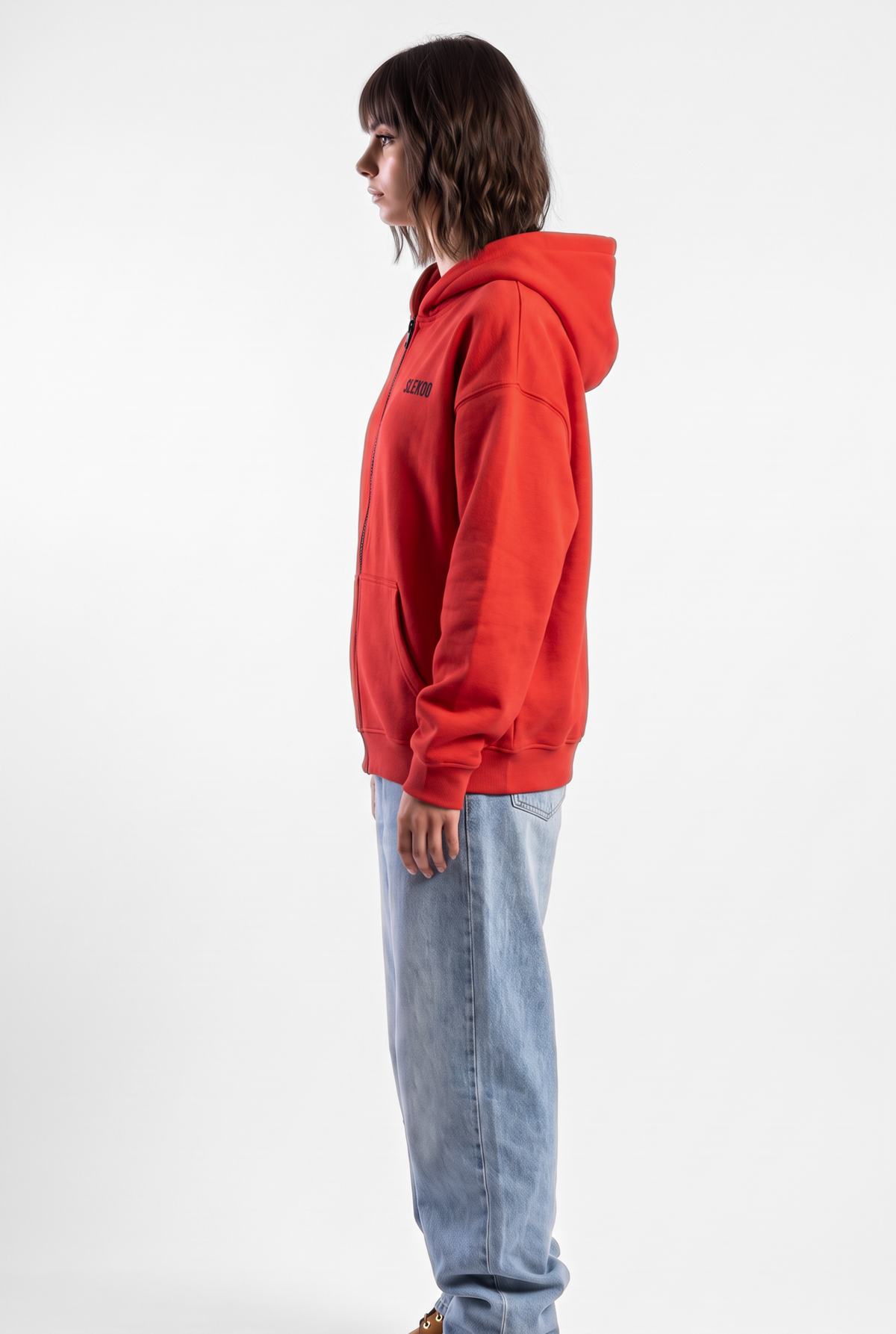 Unisex Red Oversize 2 Way Zipper Hoodie