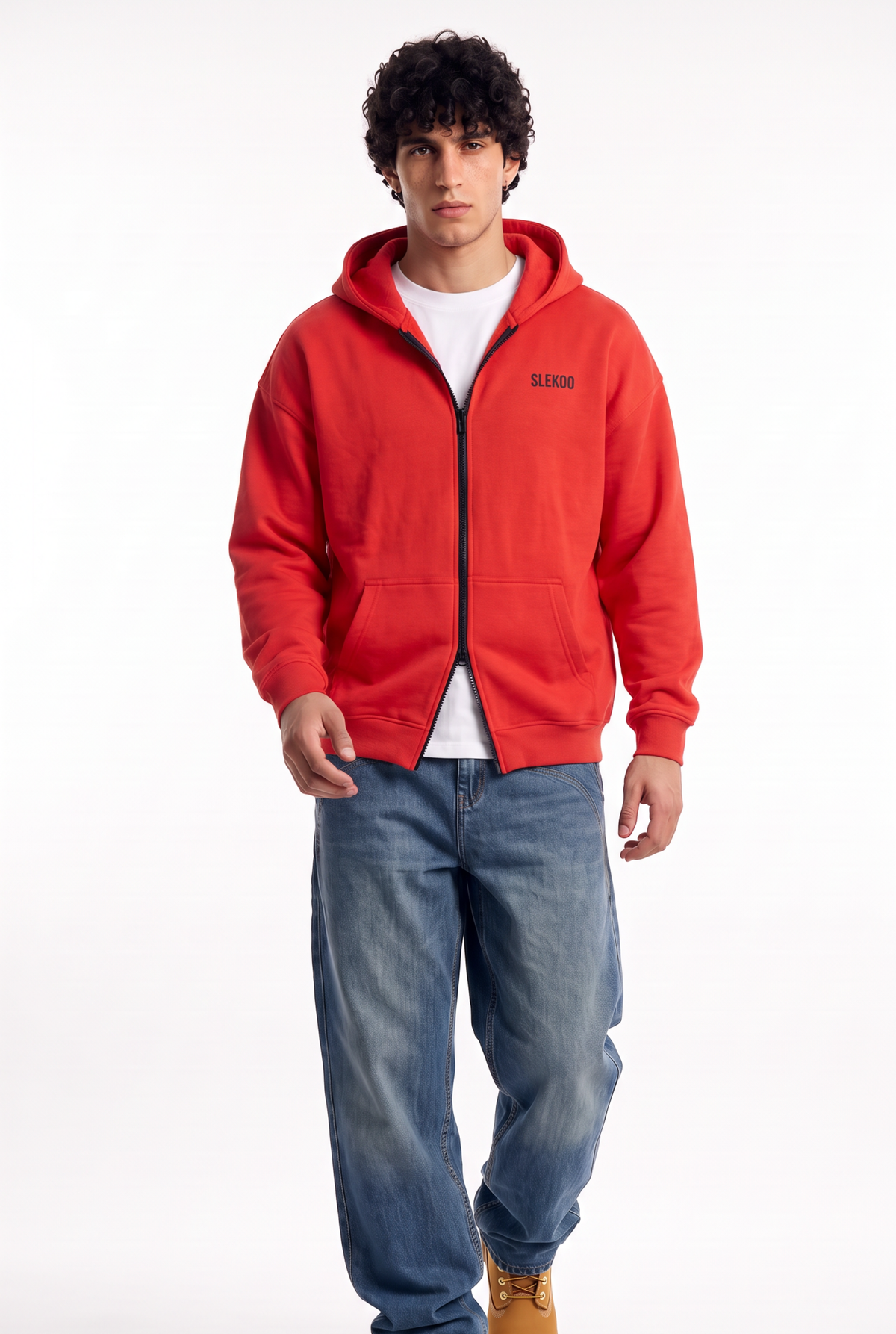 Unisex Red Oversize 2 Way Zipper Hoodie