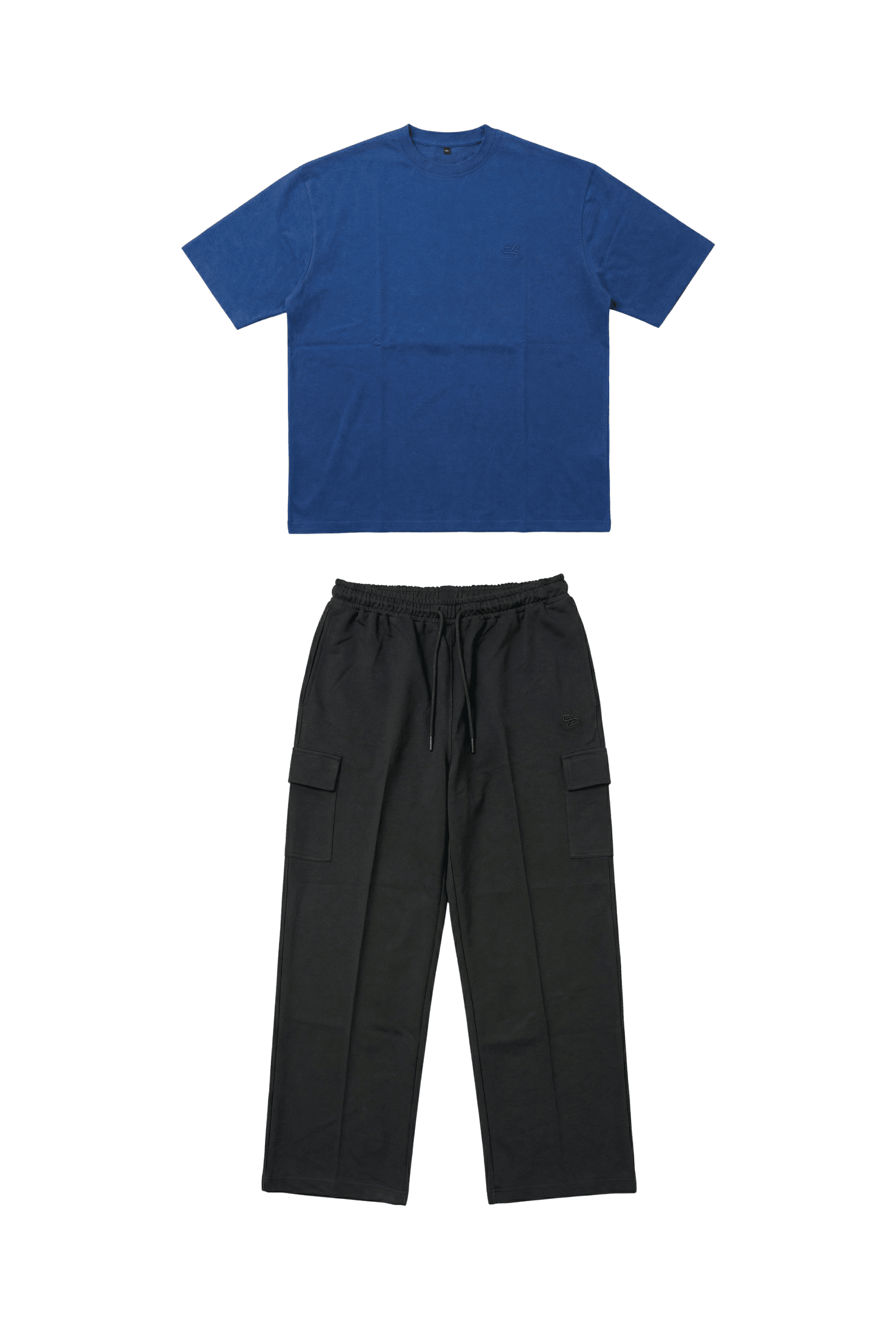 Basic Blue Oversize T-Shirt & Baggy Cargo Pants Set