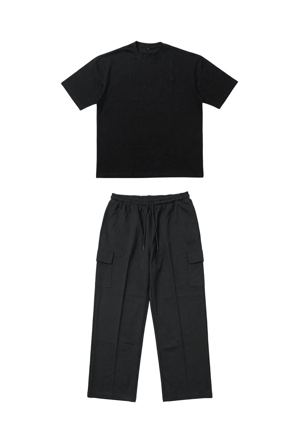 Basic Black Oversize T-Shirt & Baggy Cargo Pants Set