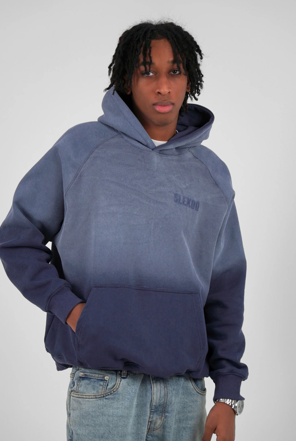 Unisex Faded Washed Oversize Hoodie Dark Navy Blue Edition