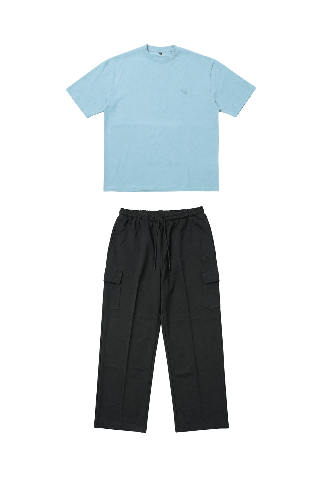 Basic Baby Blue Oversize T-Shirt & Baggy Cargo Pants Set