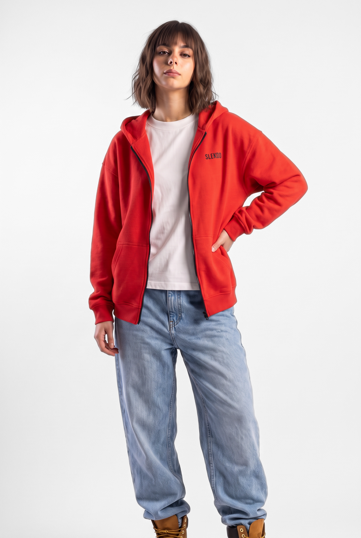 Unisex Red Oversize 2 Way Zipper Hoodie