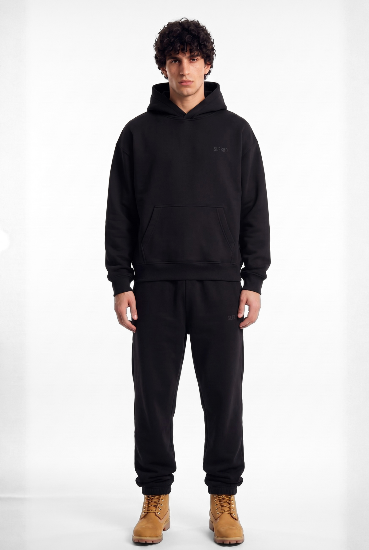 Basics Unisex Black Tracksuit Oversize Hoodie & Closed Bottom Sweatpants