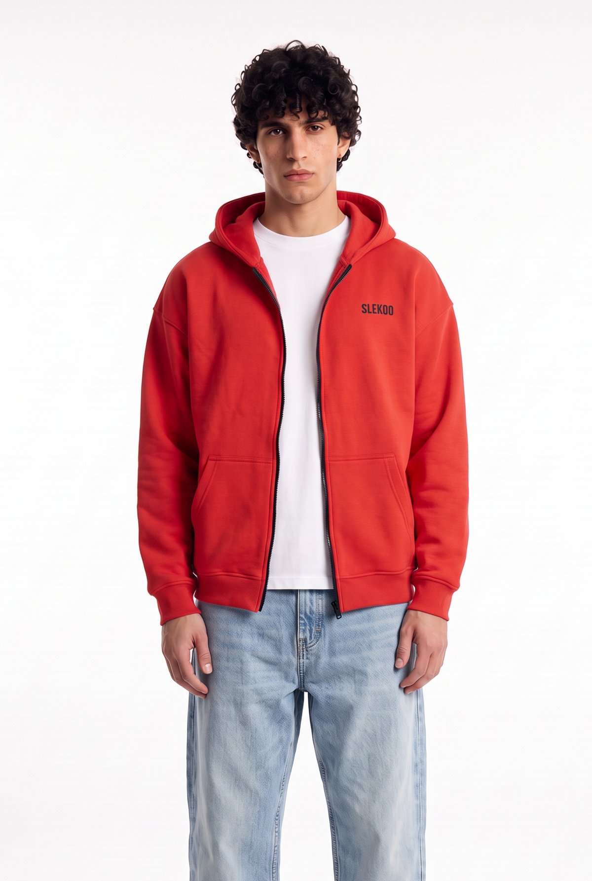 Unisex Red Oversize 2 Way Zipper Hoodie
