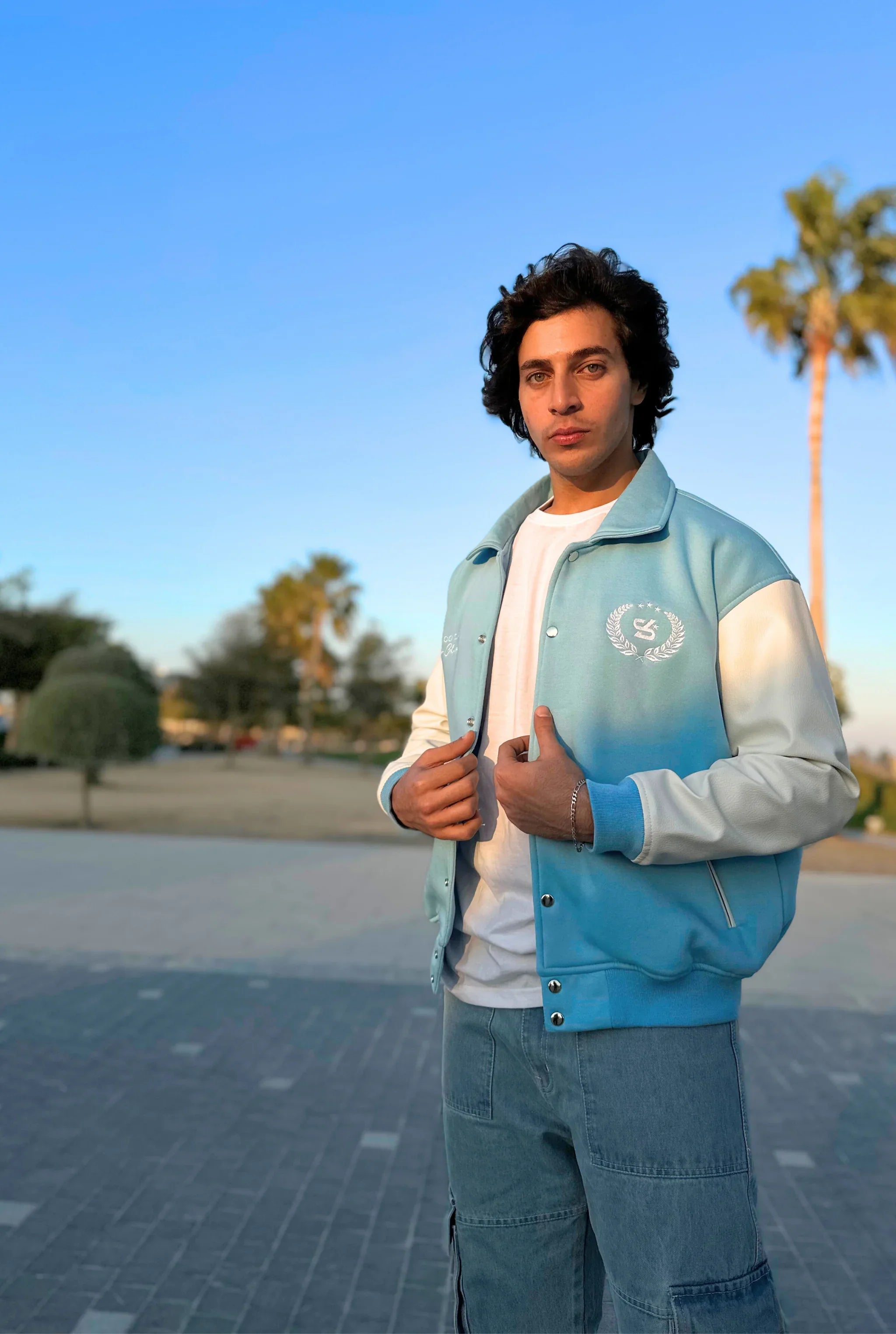 Unisex Slekoo Baby Blue Varsity Jacket