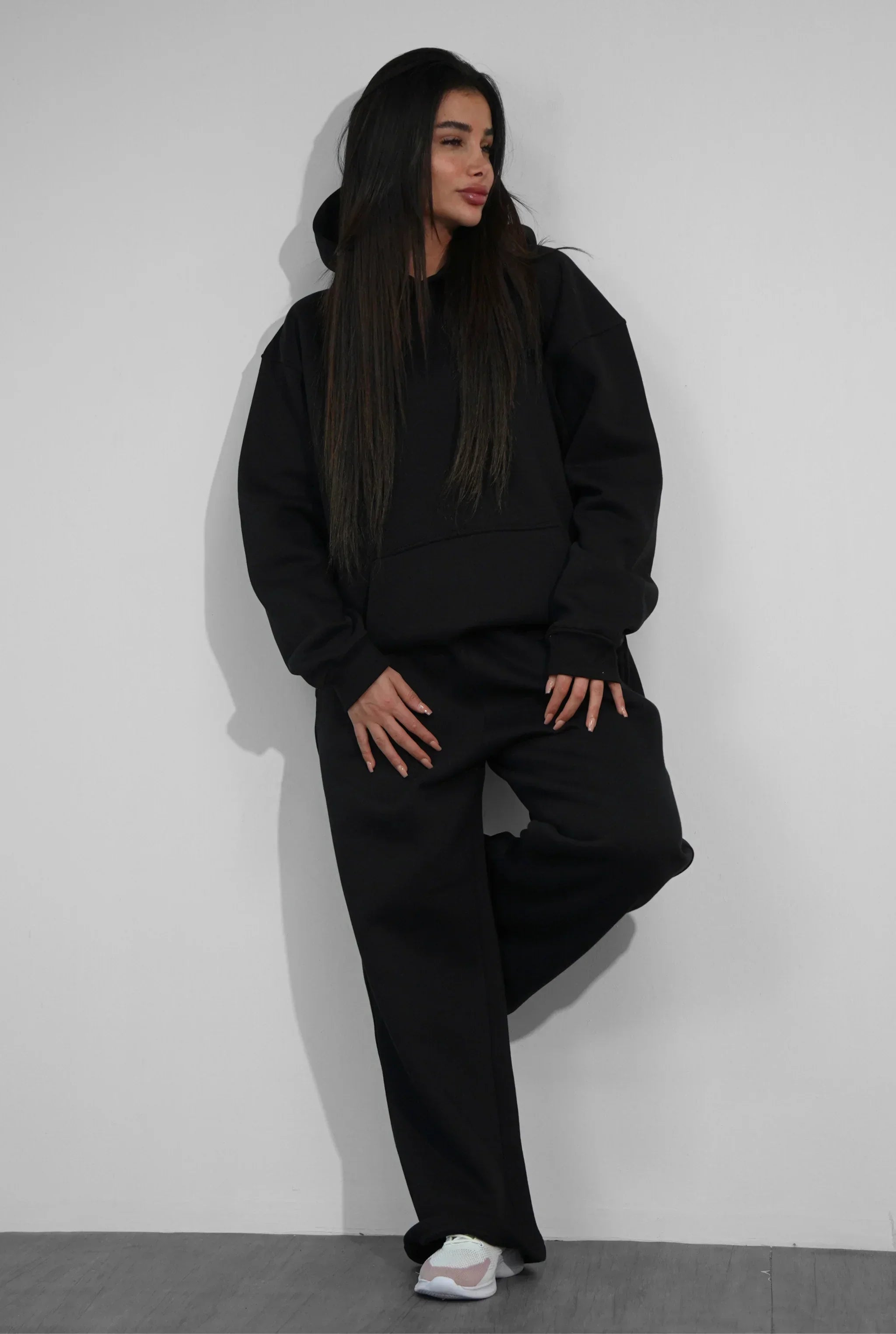 Basics Unisex Black Tracksuit Oversize Hoodie & Baggy Sweatpants V1