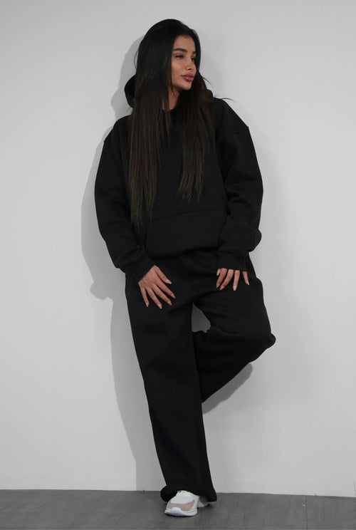 Basics Unisex Black Tracksuit Oversize Hoodie & Baggy Sweatpants V1
