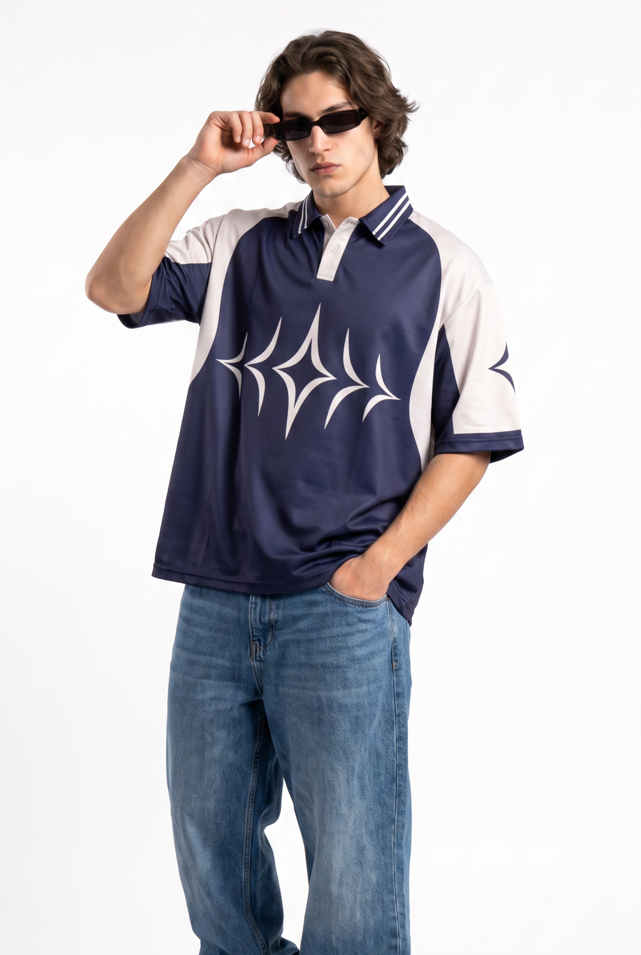 Collective 26 Navy Beige Polo Oversize Jersey