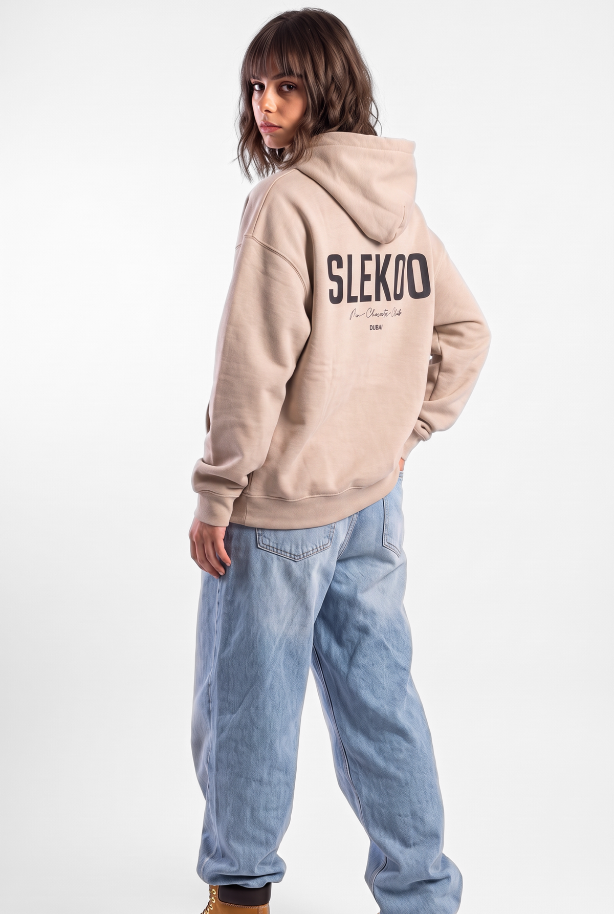 Unisex Beige Oversize 2 Way Zipper Hoodie