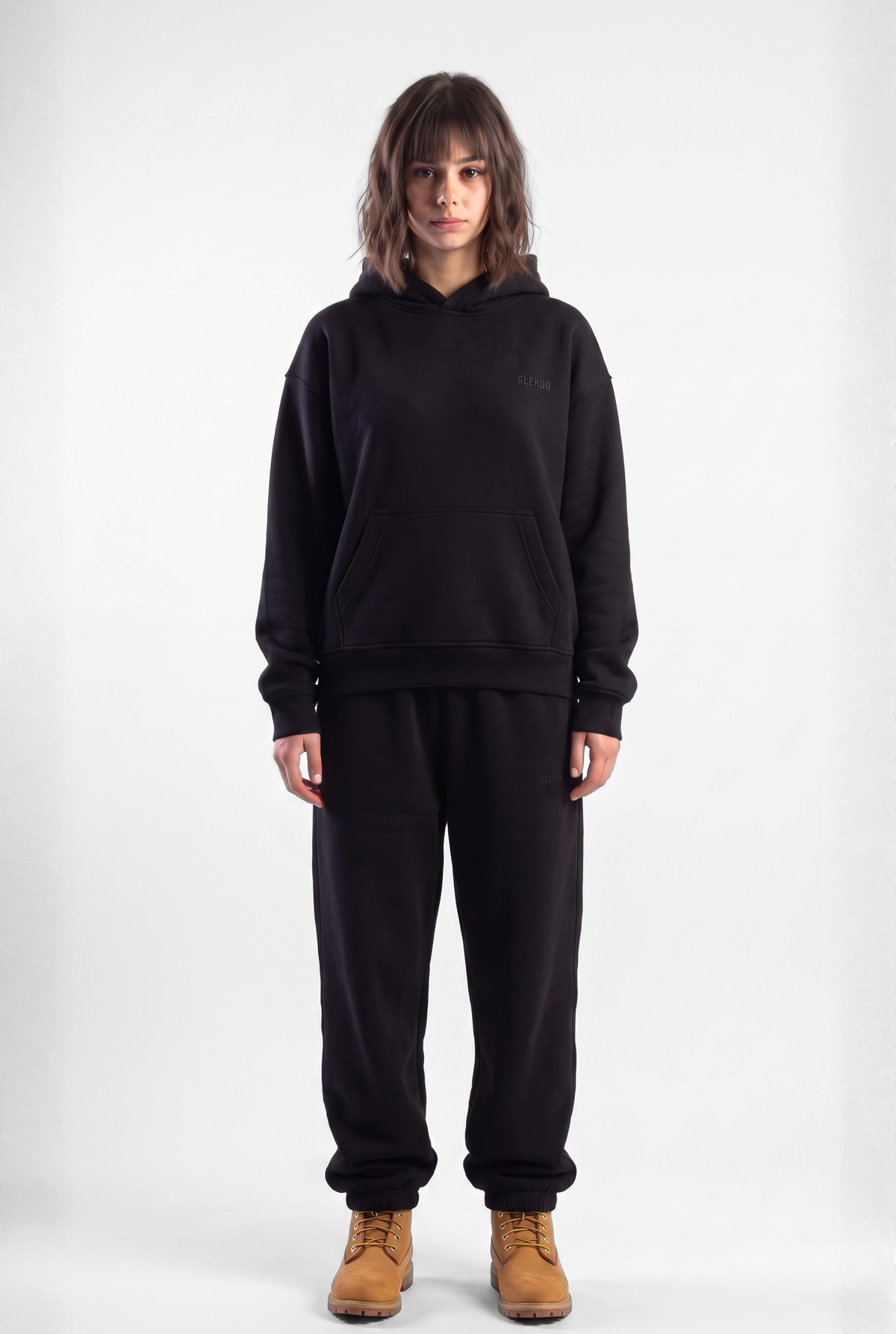 Basics Unisex Black Tracksuit Oversize Hoodie & Closed Bottom Sweatpants