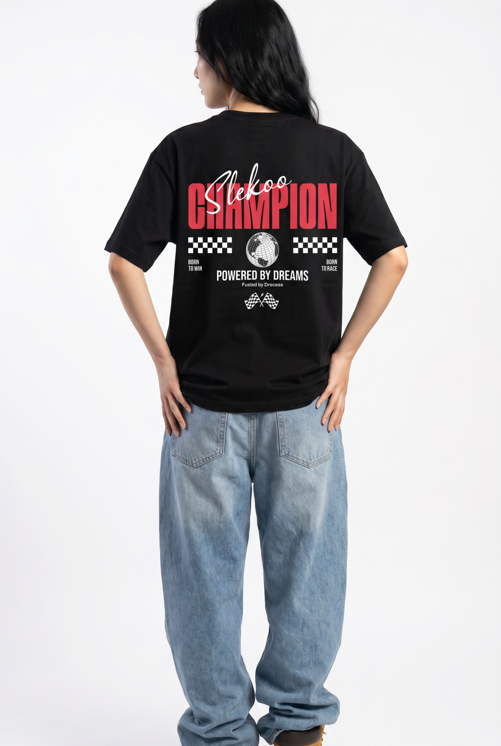 Slekoo Champion Black Unisex Oversize T-Shirt