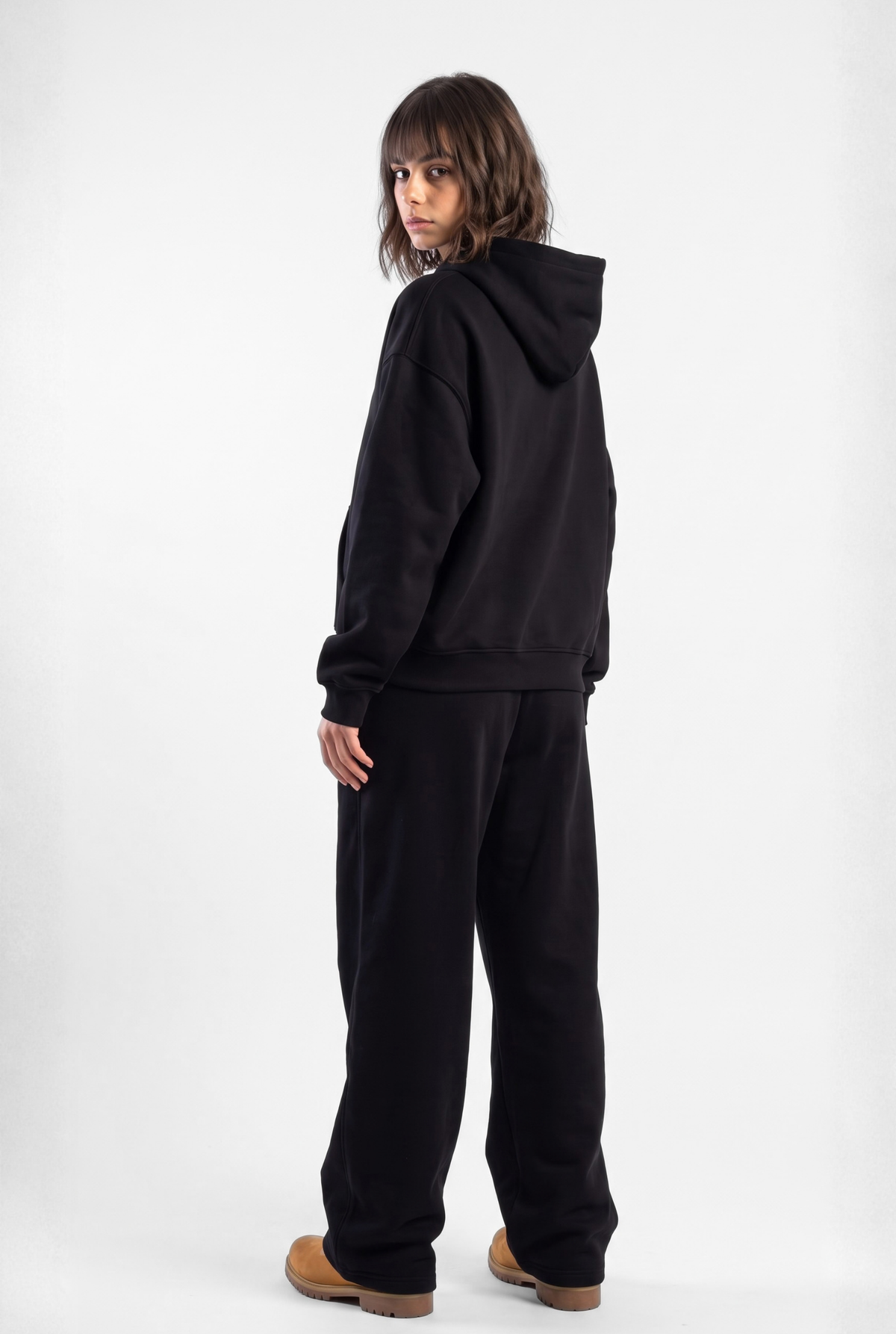 Basics Unisex Black Tracksuit Oversize Hoodie & Baggy Sweatpants